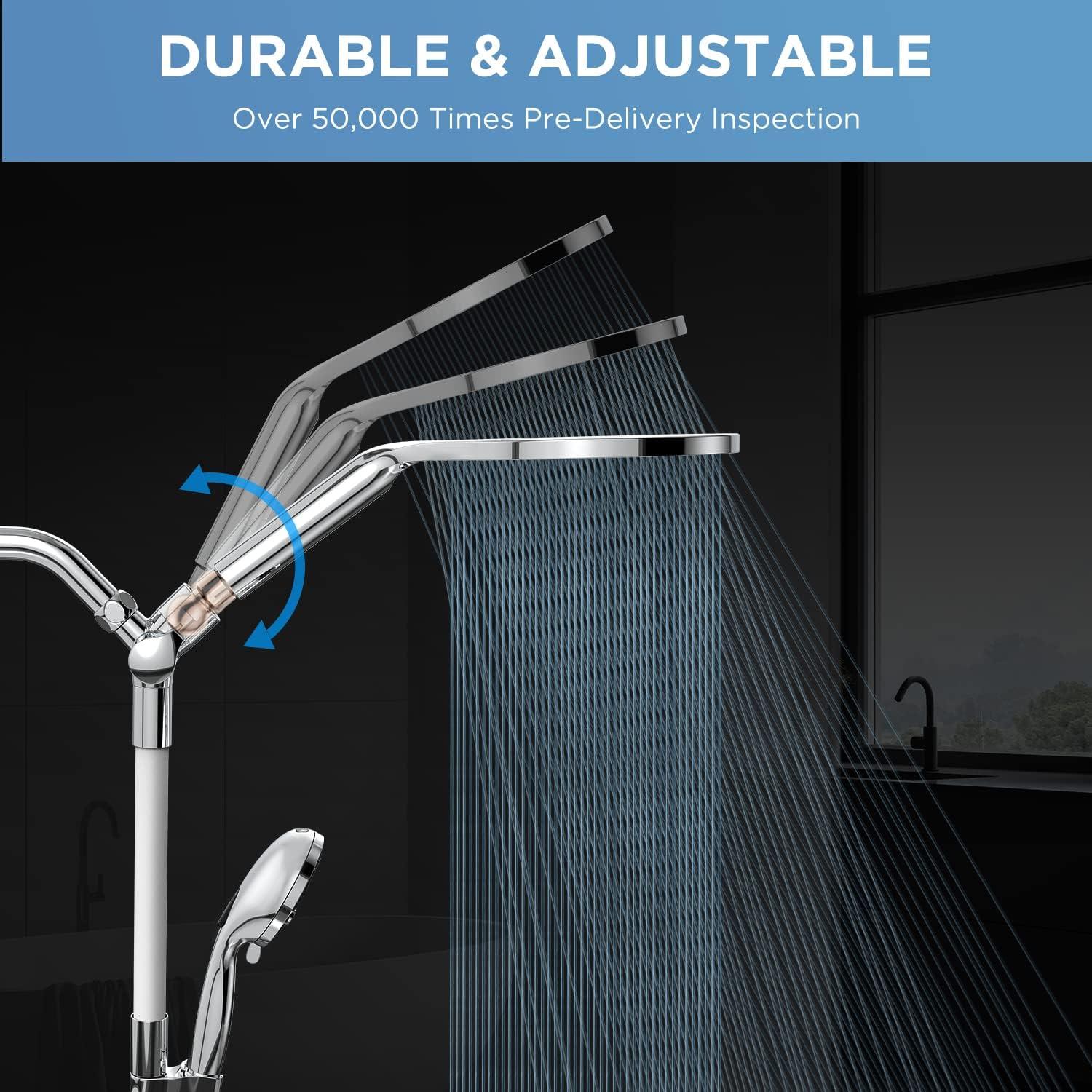 Chrome Dual Handheld Rain Shower Head Combo with Adjustable Height