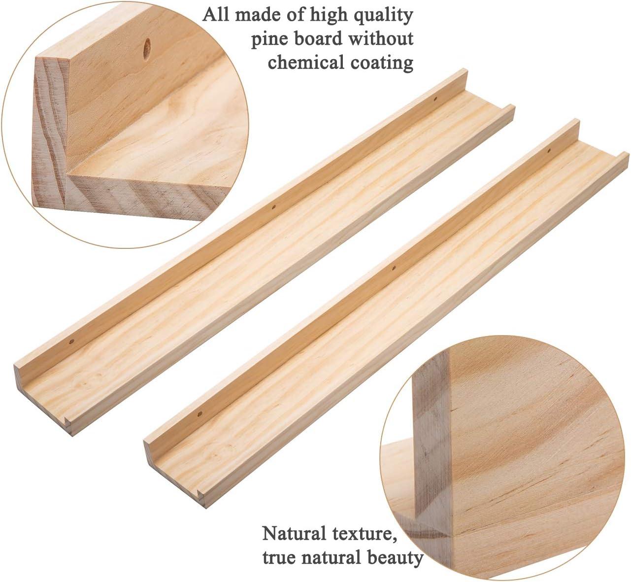 Natural Wood 36-Inch Floating Wall Shelves with Lip