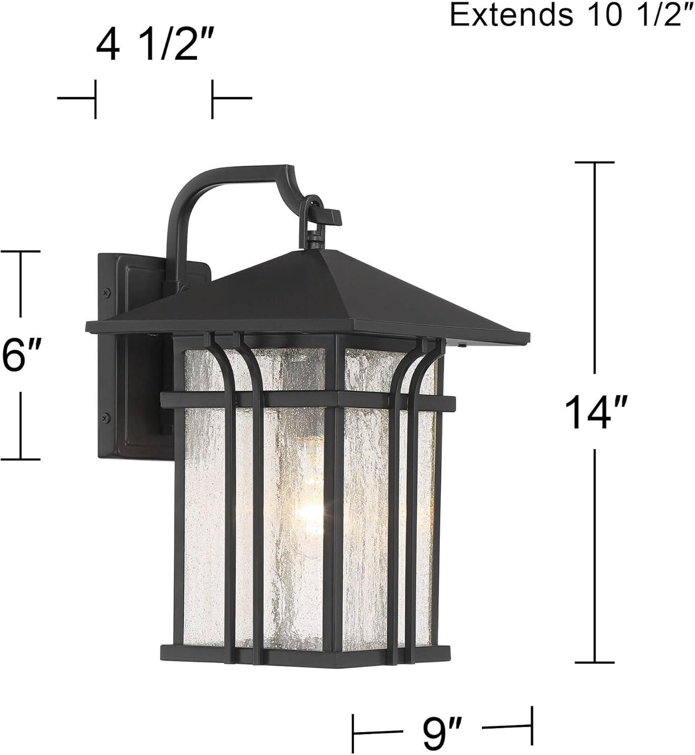 John Timberland Syon Mission Outdoor Wall Light Fixtures Set of 2 Painted Bronze Lantern 14" Clear Seeded Glass for Post Exterior Barn