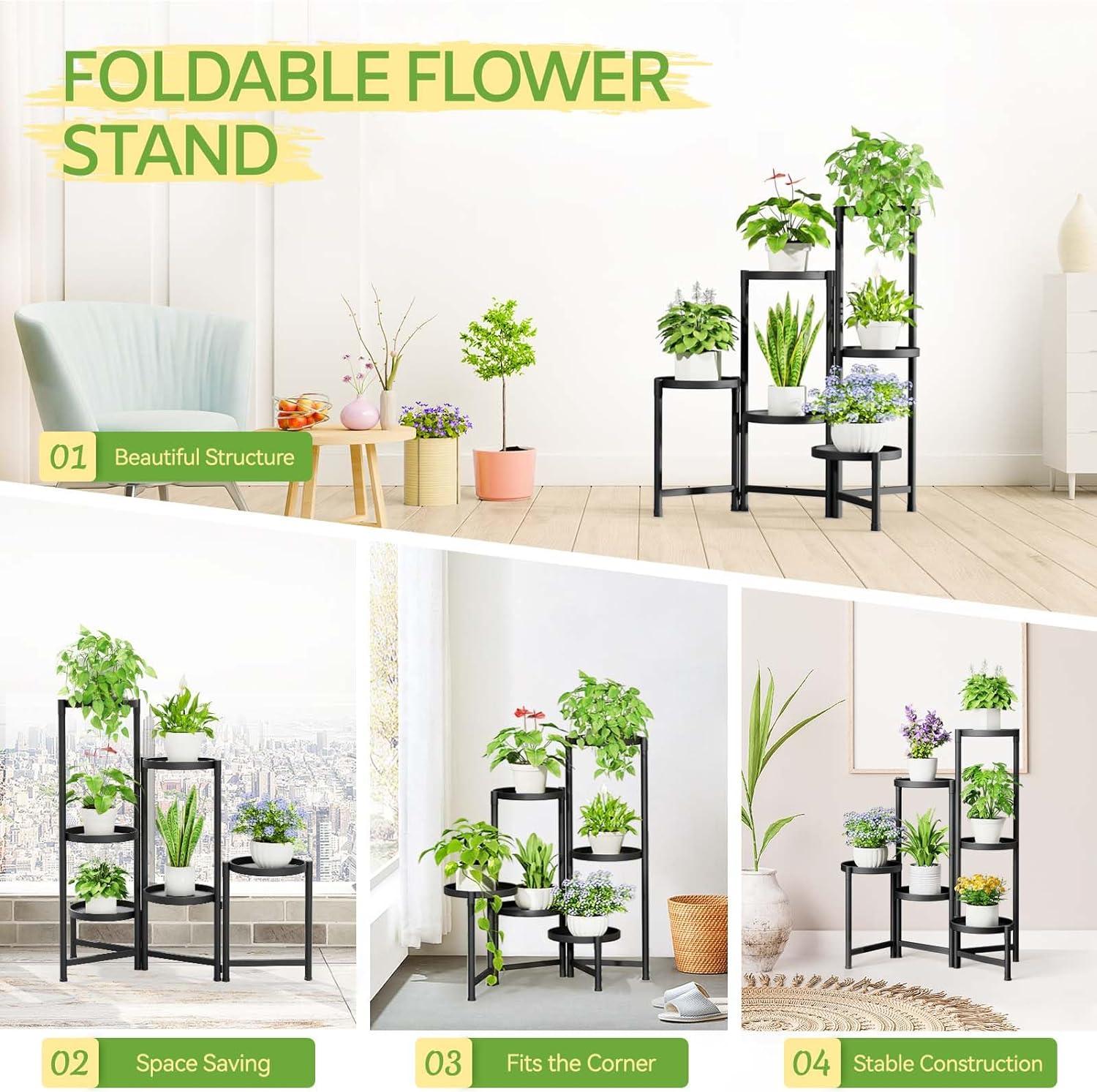 Tall Black 6-Tier Folding Iron Plant Stand