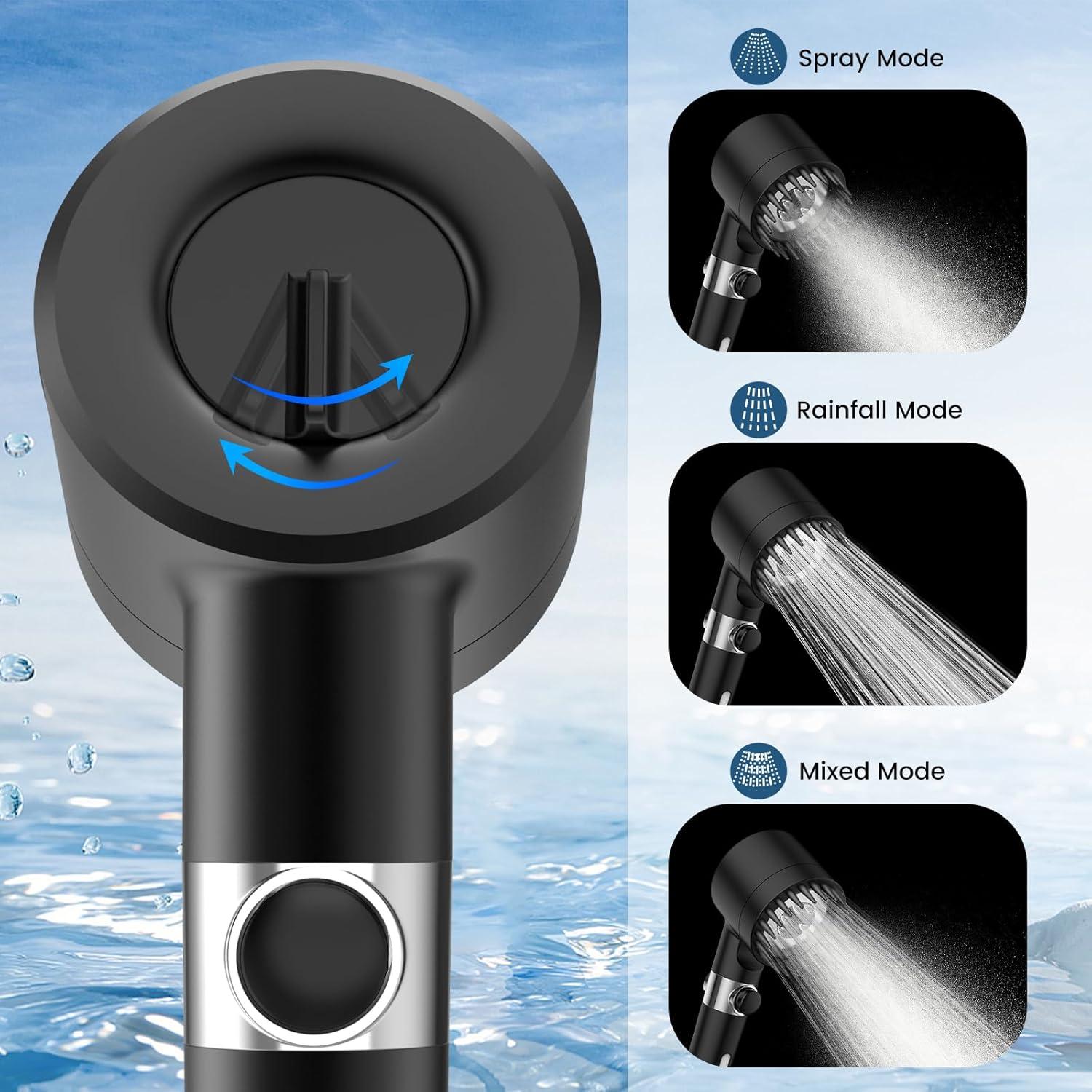 FETLOD B0CXDBC928-36 Filtered Shower Head With Handheld, High Pressure 3 Spray Mode Showerhead With 18 Stage Water Softener Filters For Hard Water - Remove Chlorine-BLACK