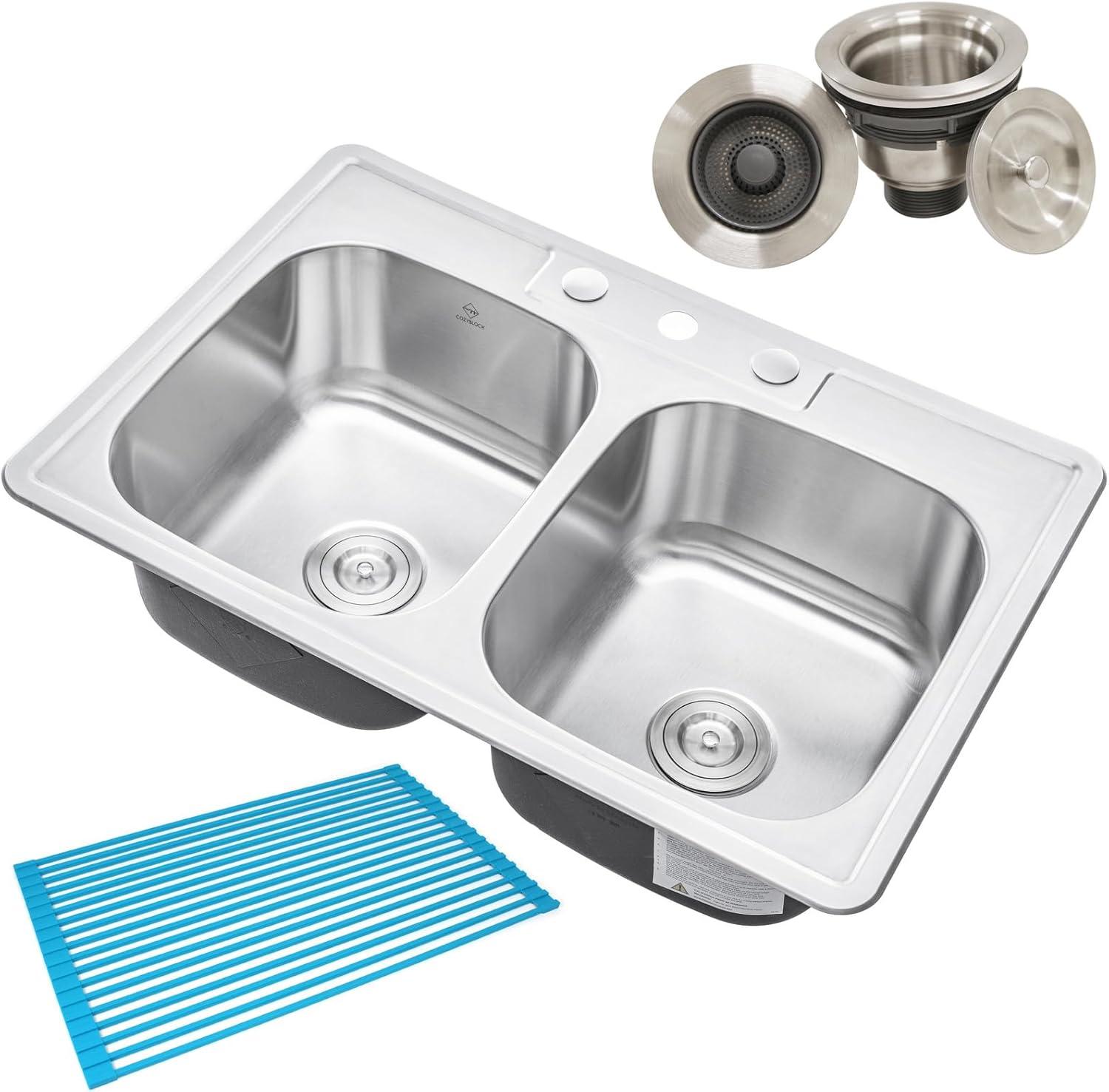 33-Inch Brushed Stainless Steel Double Bowl Kitchen Sink