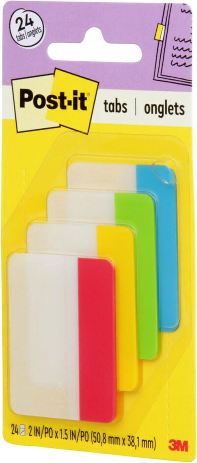 Post-it File Tabs 2 x 1 1/2 Aqua/Lime/Red/Yellow 24/Pack 686ALYR