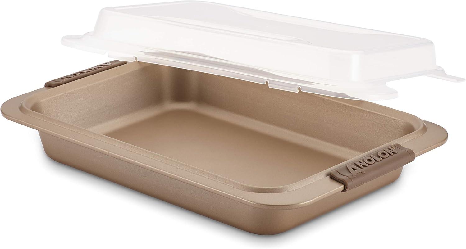 Bronze Nonstick Rectangular Cake Pan with Clear Lid