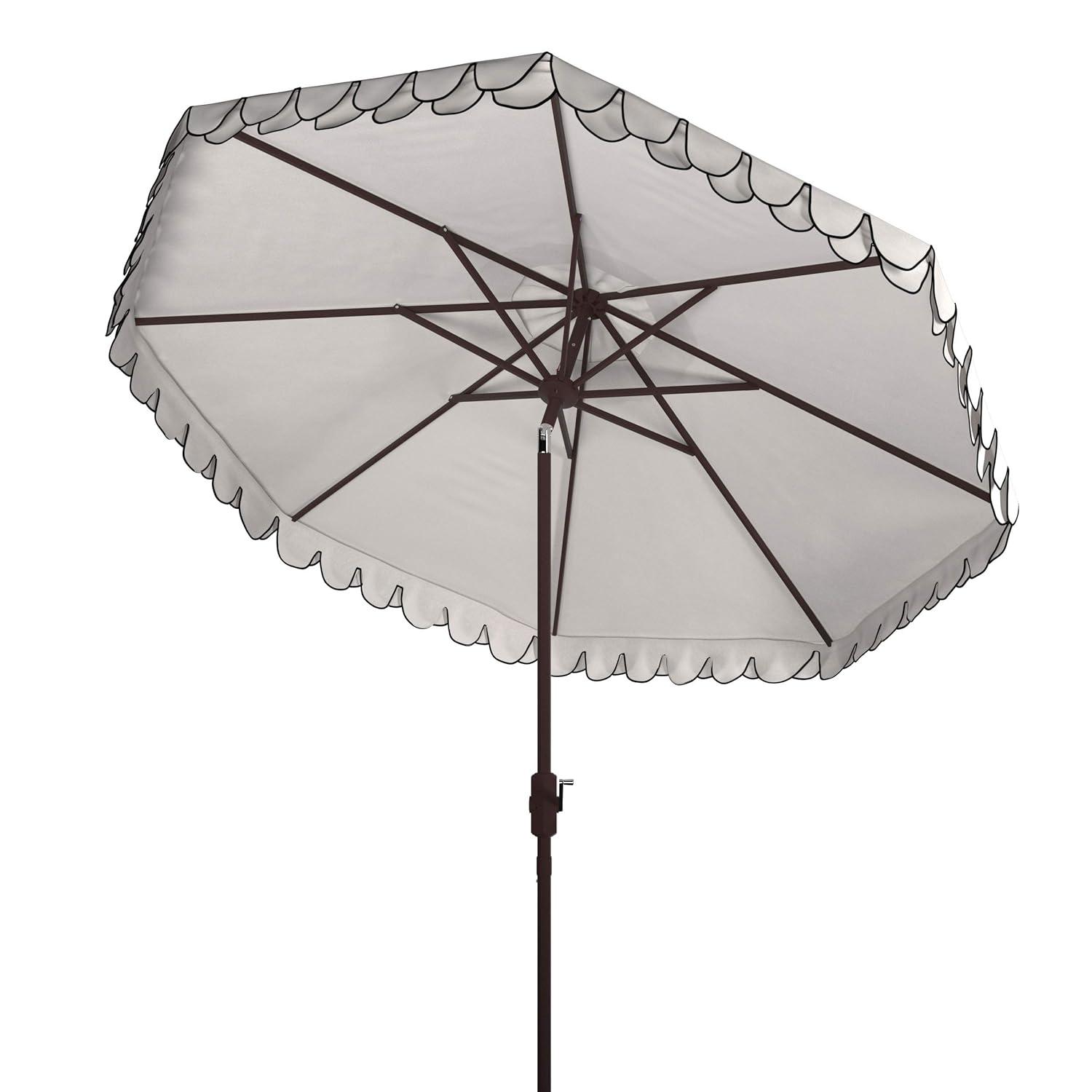 Venice 11Ft Round Crank Umbrella - PAT8110 - Ivory/Black - Safavieh