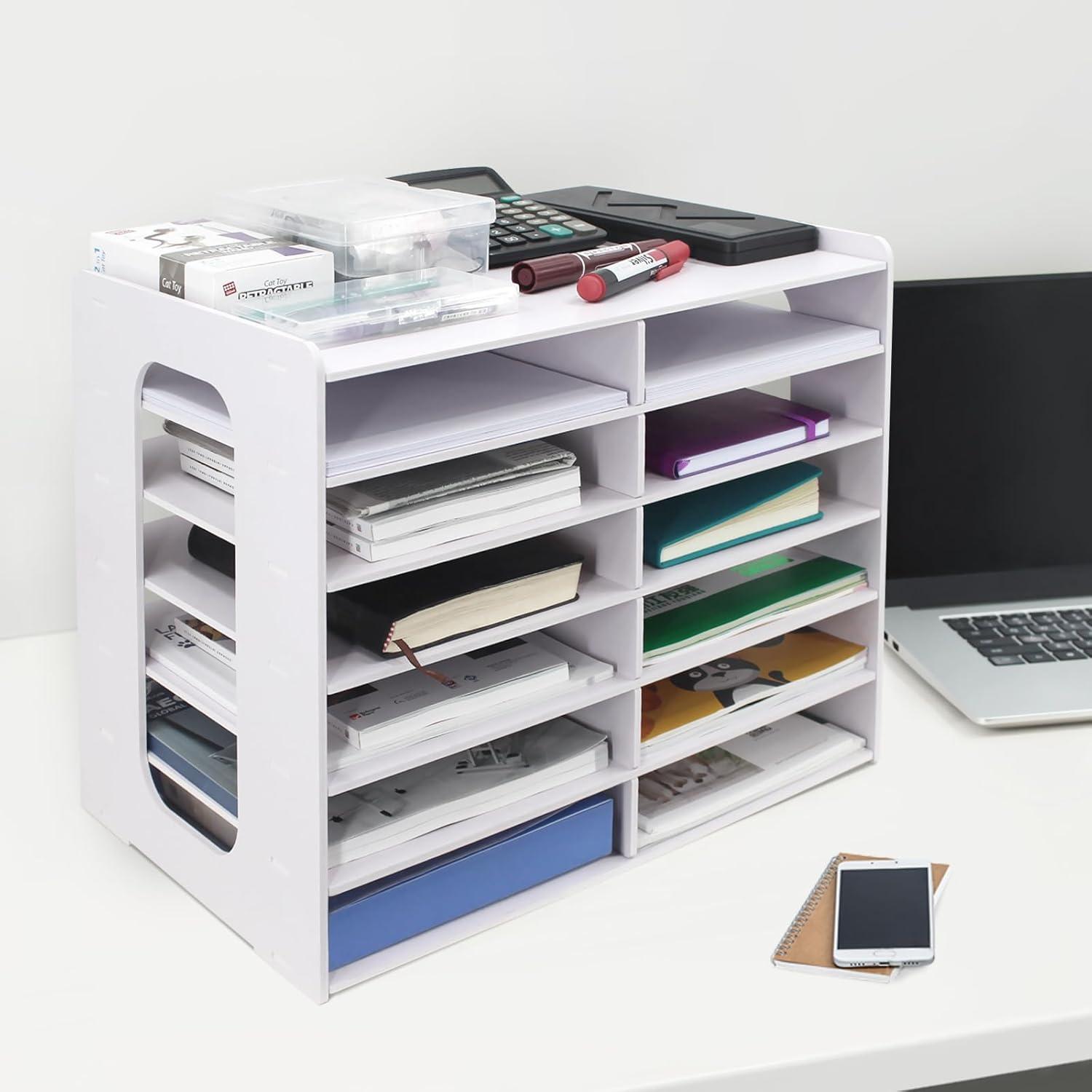 White PVC 12-Slot Countertop Mail Organizer