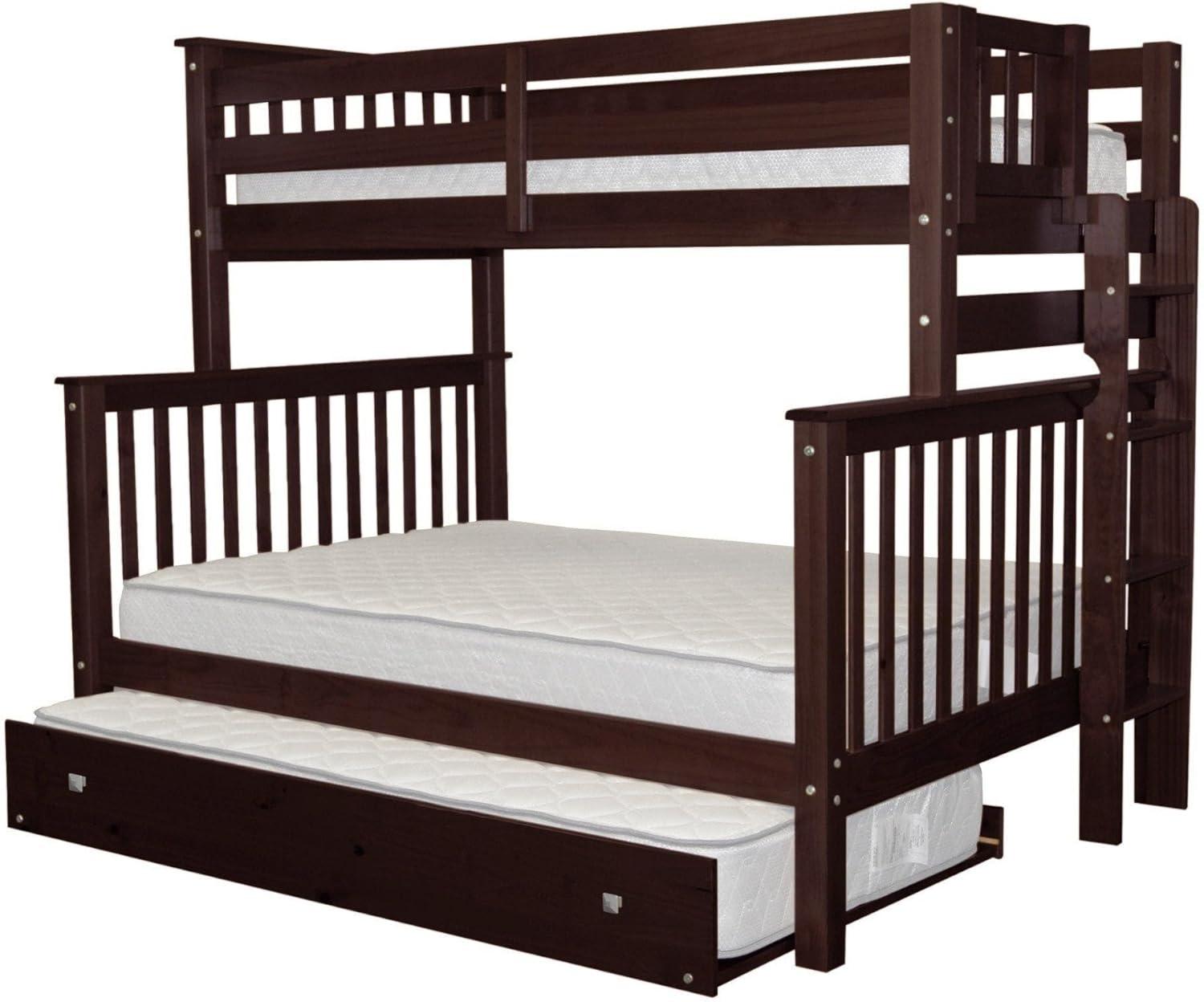 Bedz King Bunk Beds Twin over Full Mission Style with End Ladder and a Twin Trundle, Dark Cherry