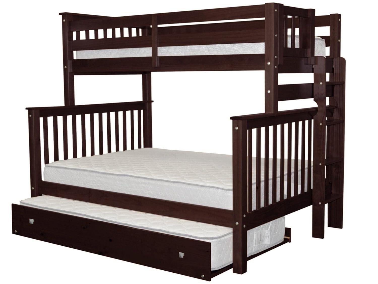 Bedz King Bunk Beds Twin over Full Mission Style with End Ladder and a Twin Trundle, Dark Cherry