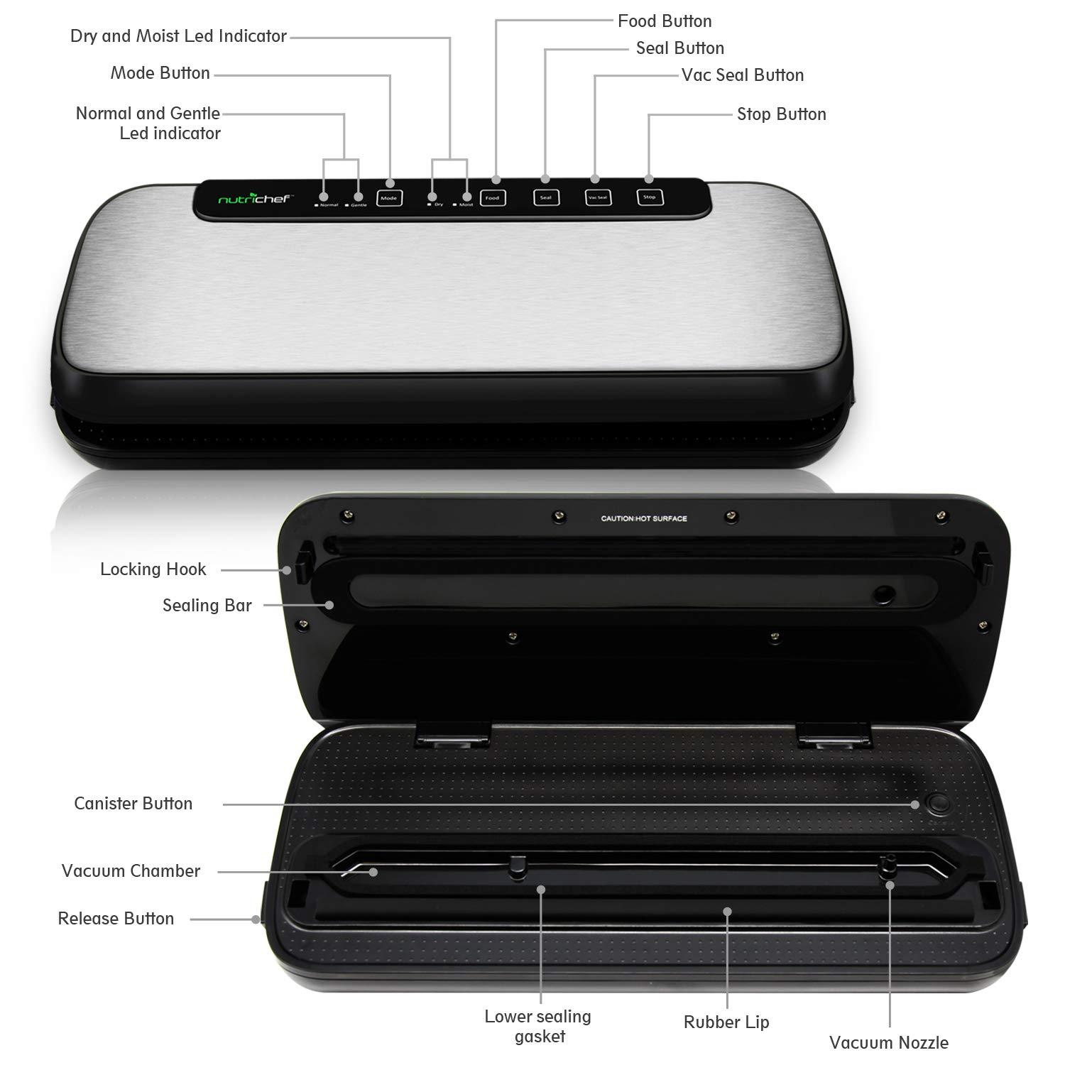 Automatic Vacuum Sealer for Food Storage with Stainless Steel Housing, Easy Operation, + Freshness Preservation