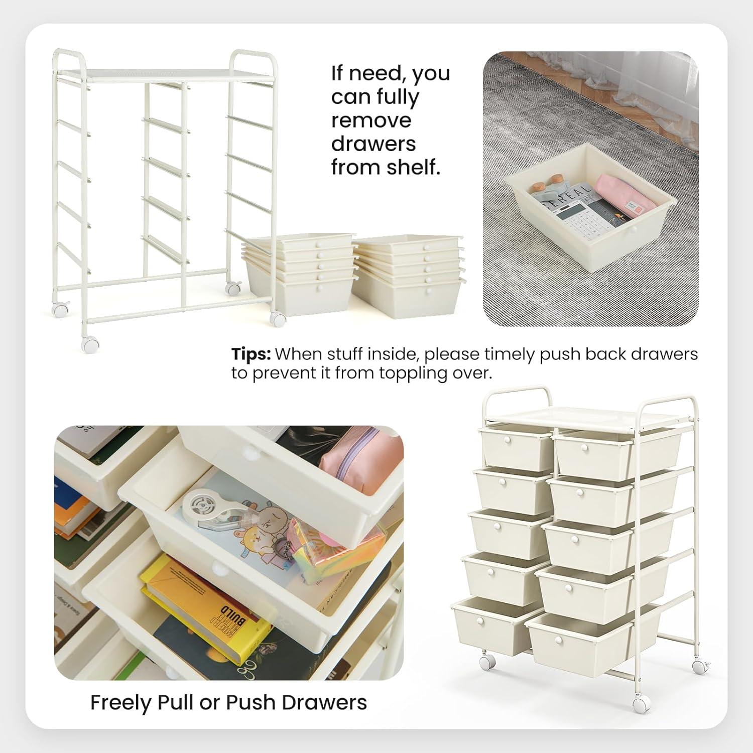 10-Drawer Rolling Storage Cart