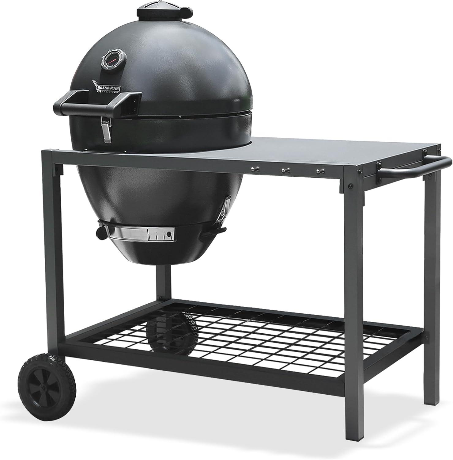 Brand-Man Grills Kamado Charcoal Grill with W/Prep Cart, BBQ Grill for Outdoor Cooking