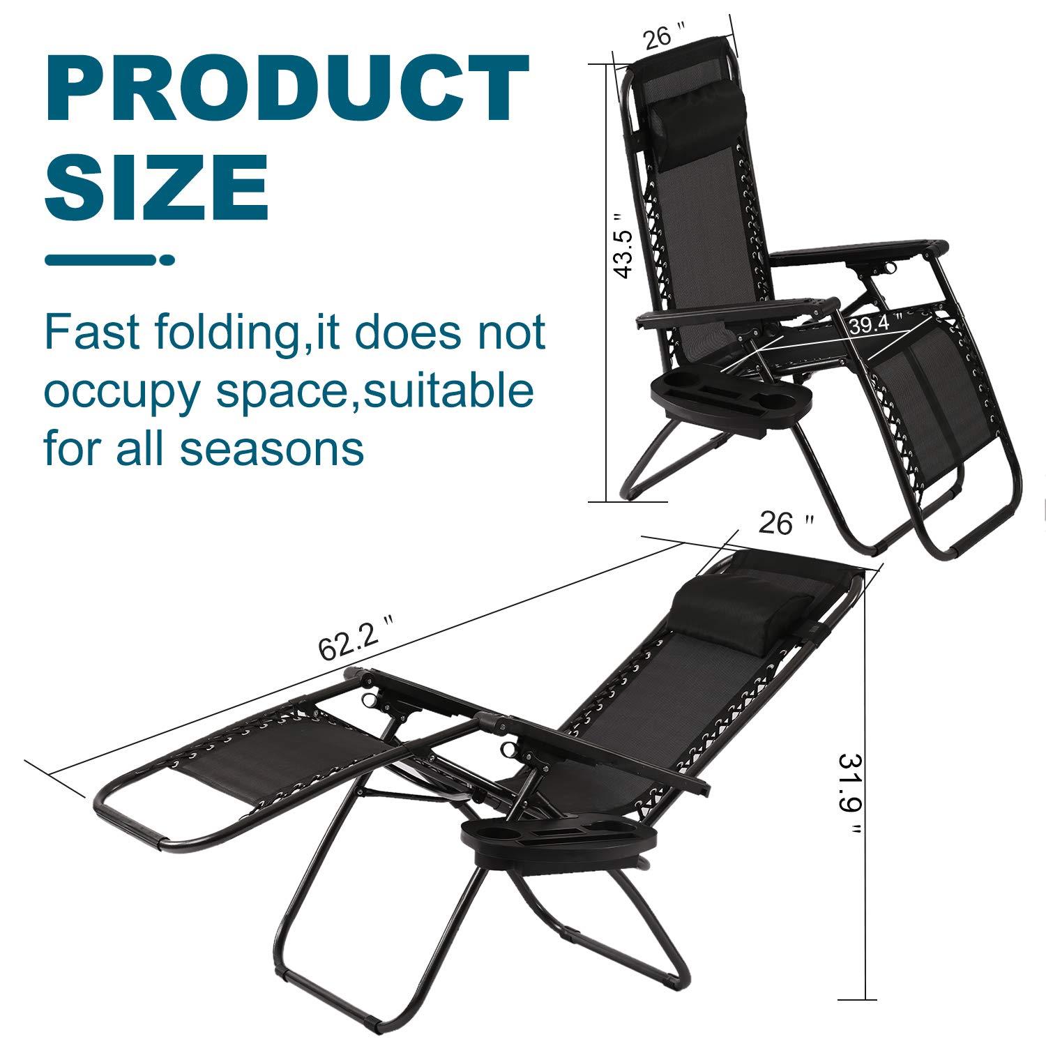 Costway 2 PCS Zero Gravity Chairs Lounge Patio Folding Recliner Outdoor Black with Cup Holder Black