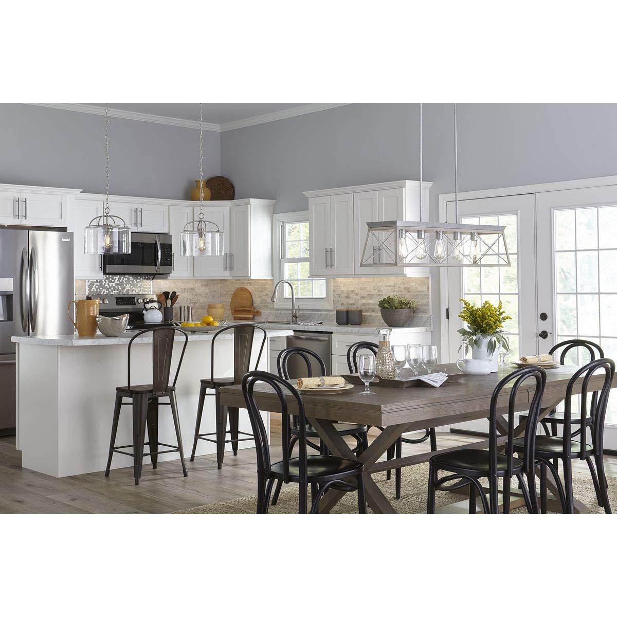 Progress Lighting Briarwood 5-Light Linear Chandelier, Galvanized Finish, Steel Material, Faux-Painted Wood Enclosure