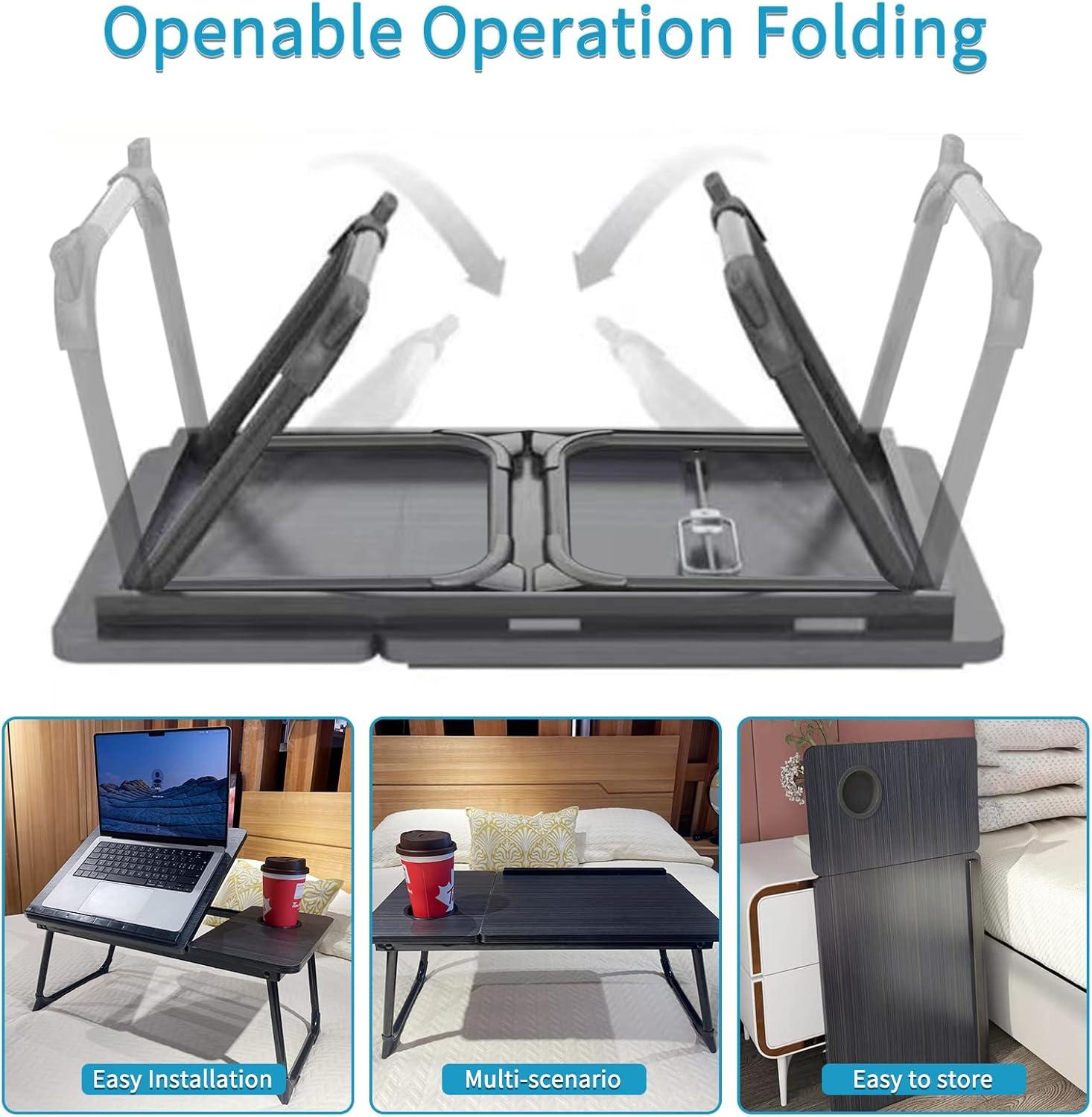 Laptop Desk for Bed, Geyryt Portable Lap Desk Bed Tray Table with Cup Holder Bed Desk for Laptop and Writing Reading Working Eating Gaming in Bed Sofa Floor (Light Weight)