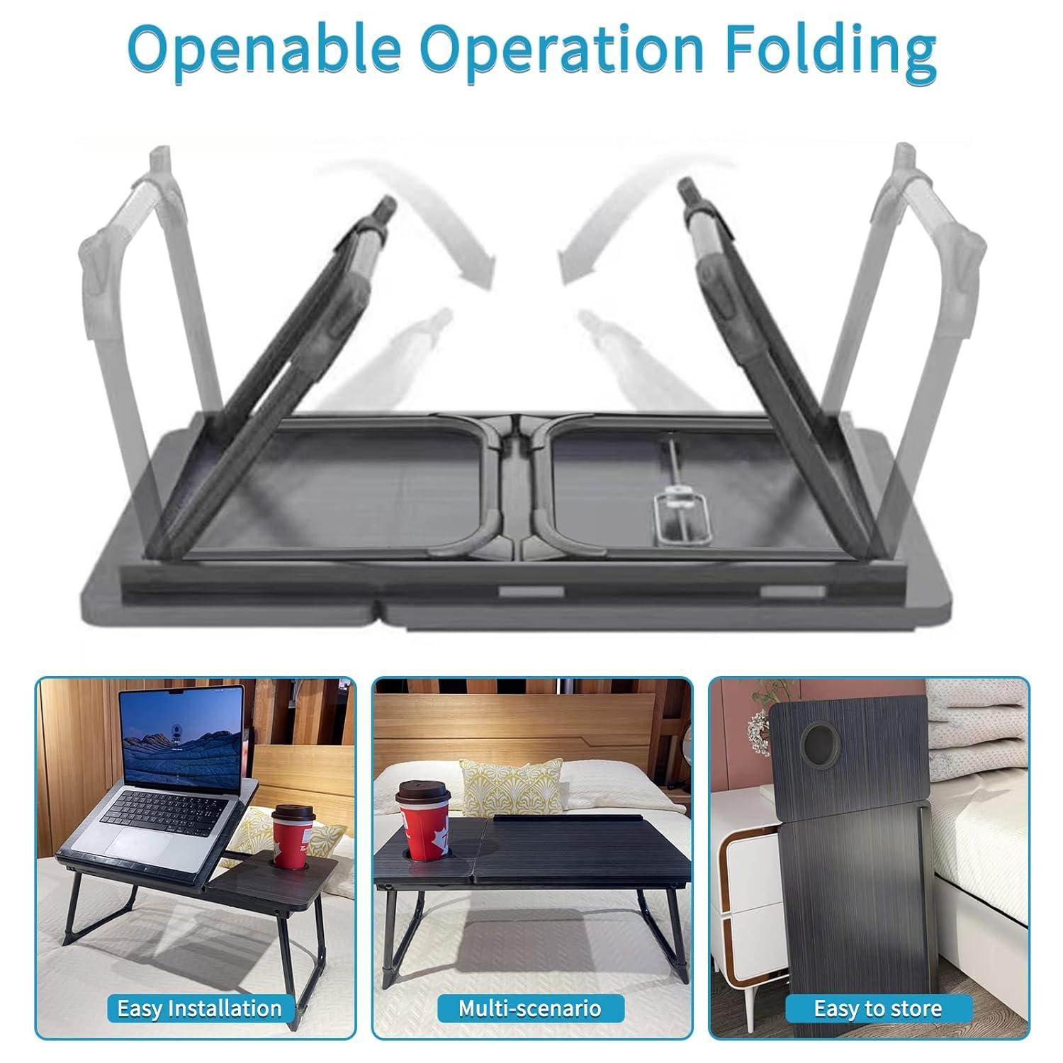 Laptop Desk for Bed, Geyryt Portable Lap Desk Bed Tray Table with Cup Holder Bed Desk for Laptop and Writing Reading Working Eating Gaming in Bed Sofa Floor (Light Weight)
