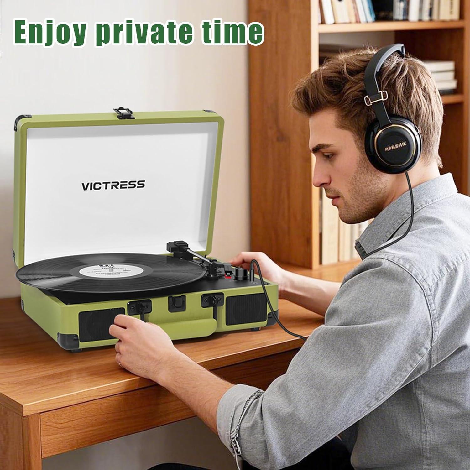 Victrola Journey 3-Speed Bluetooth Suitcase Record Player - Mint: Belt Drive Turntable