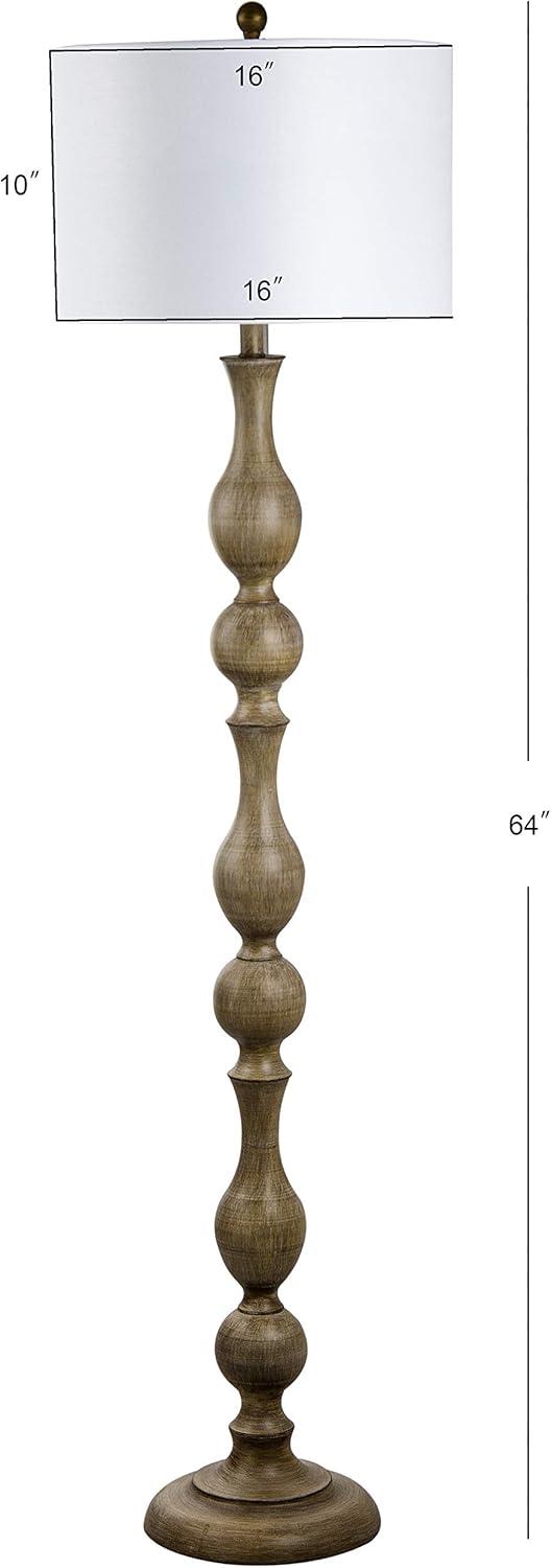 Glendora Traditional 64" Brown Wooden Floor Lamp with White Cotton Shade