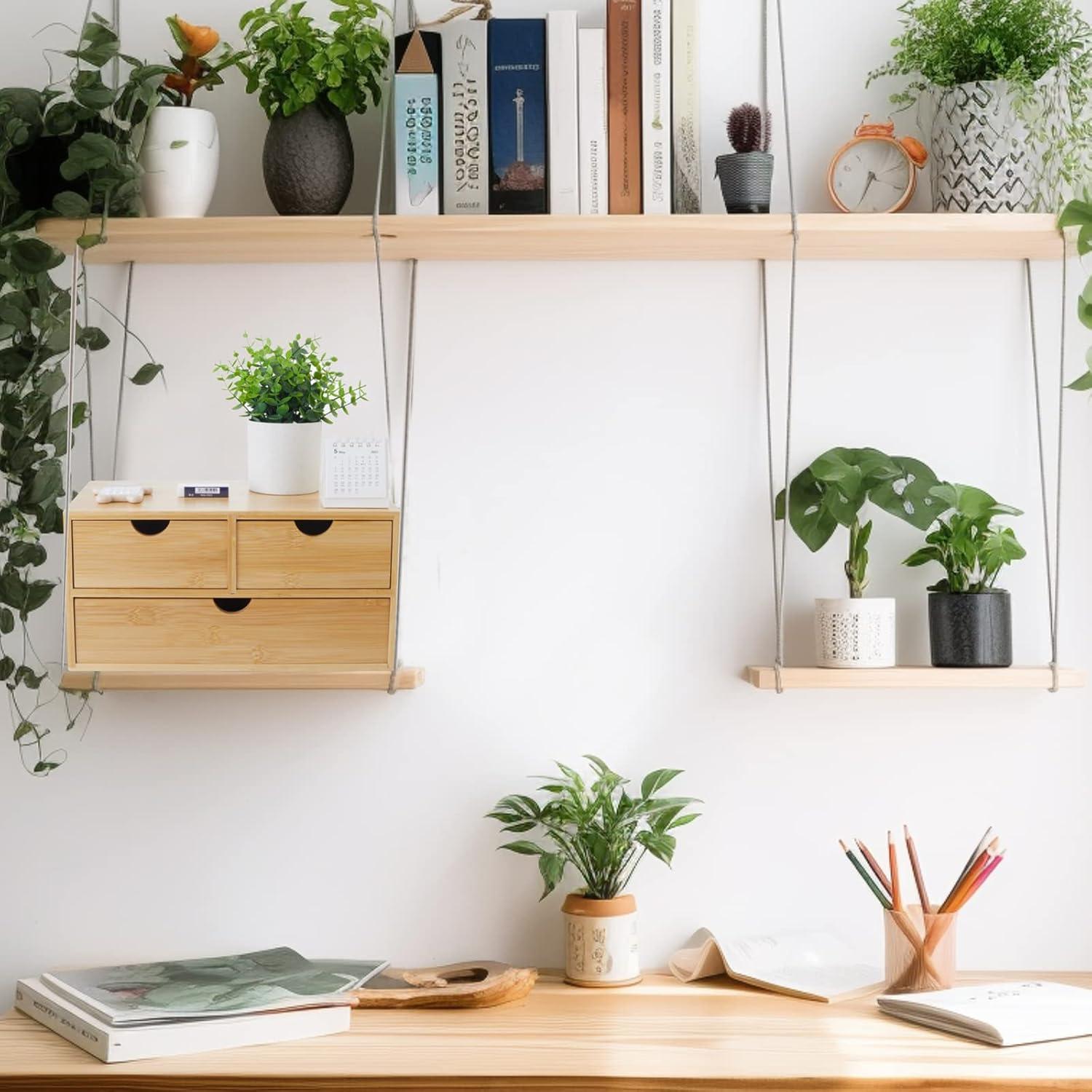Bamboo Desk Organizer with 3 Drawers, Countertop Organizer with Drawers Makeup Storage Drawer 3 Drawers Tabletop Storage Organization Box Home Office Workspace
