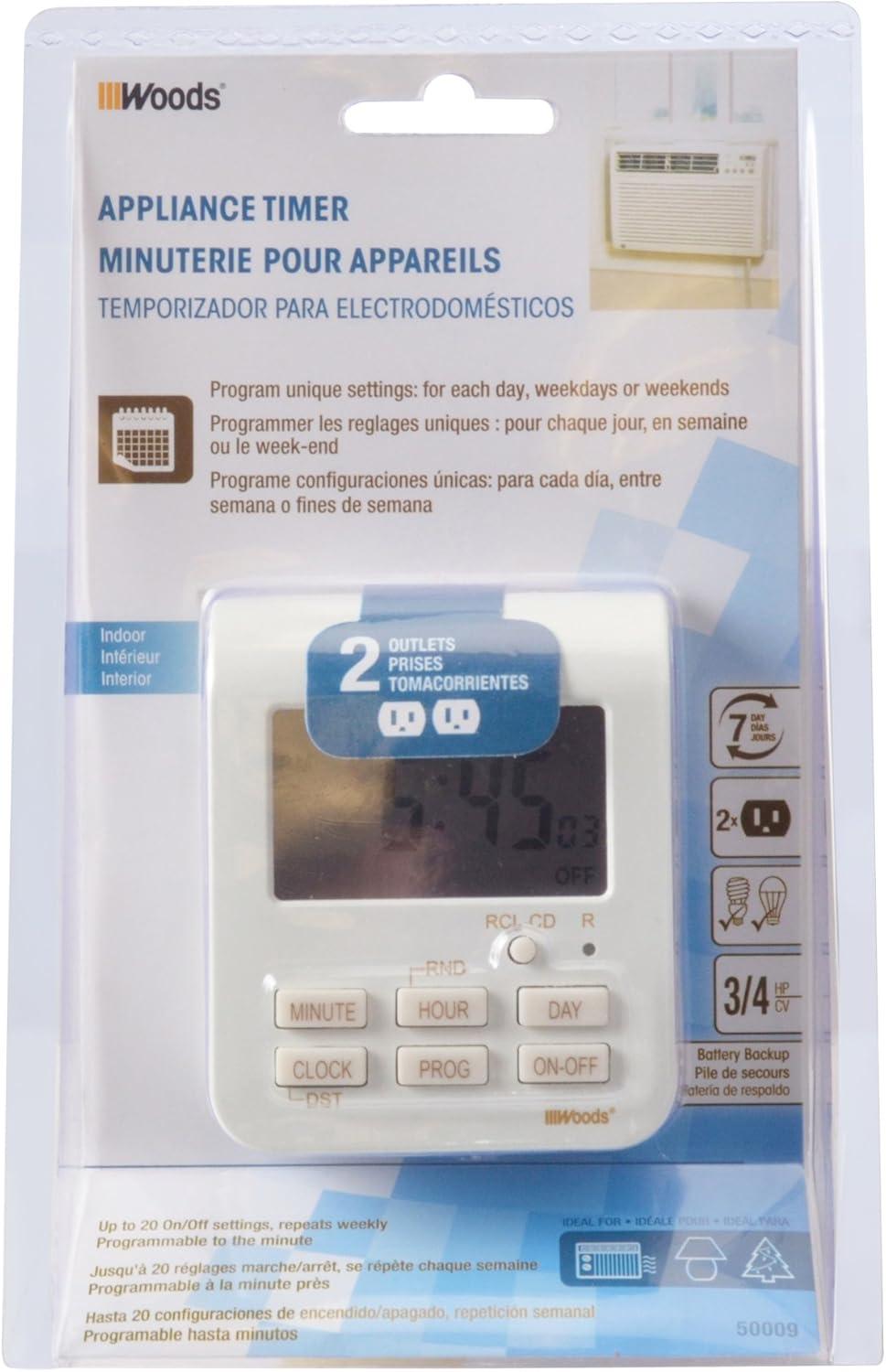 woods 50009wd indoor 7-day heavy duty digital plug-in timer, 2 grounded outlets