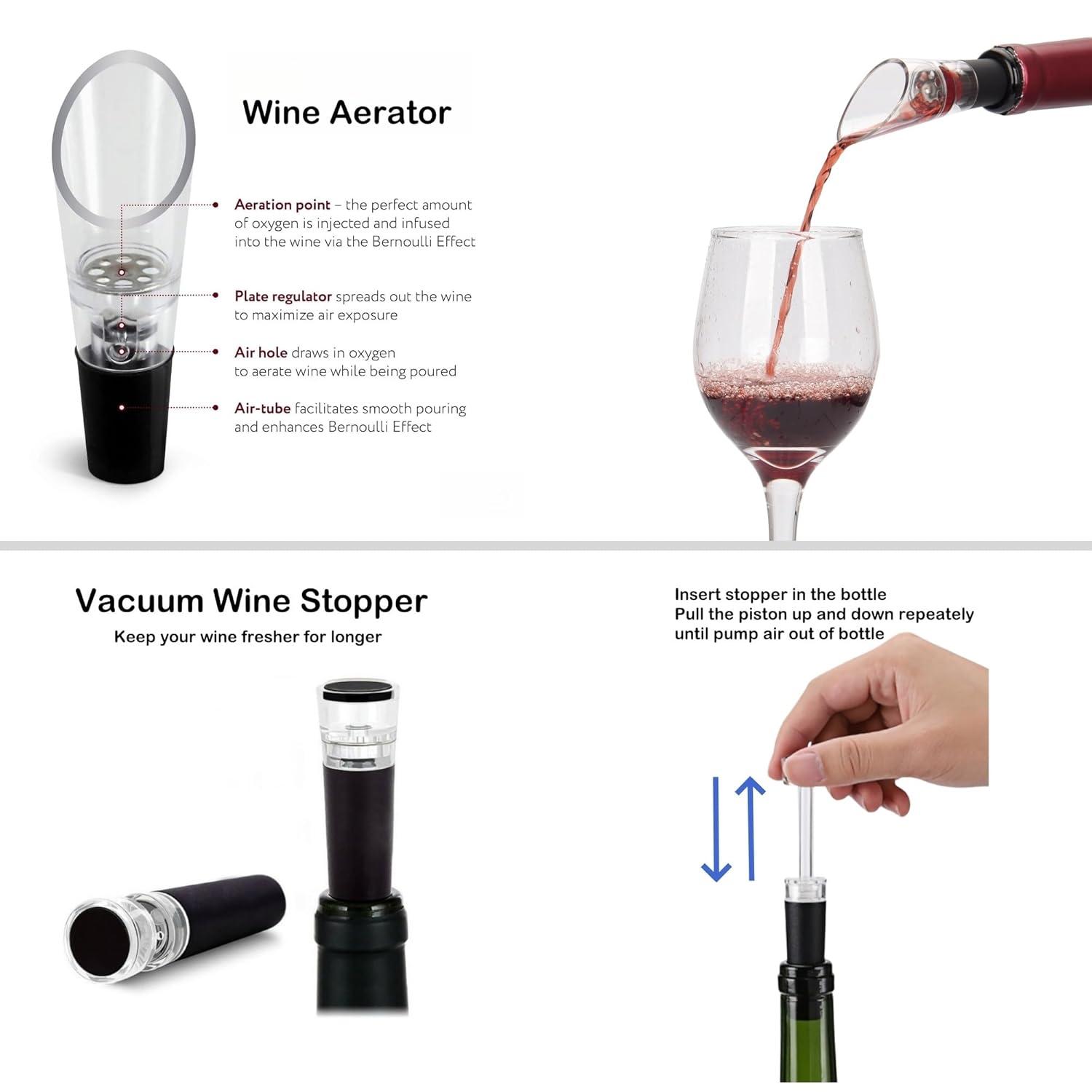Electric Wine Opener, Rechargeable Wine Opener Set with Foil Cutter, Wine Aerator, Vacuum Stopper and Storage Base, Ideal Wine Accessories for Wine Lovers, Perfect Wine Gifts