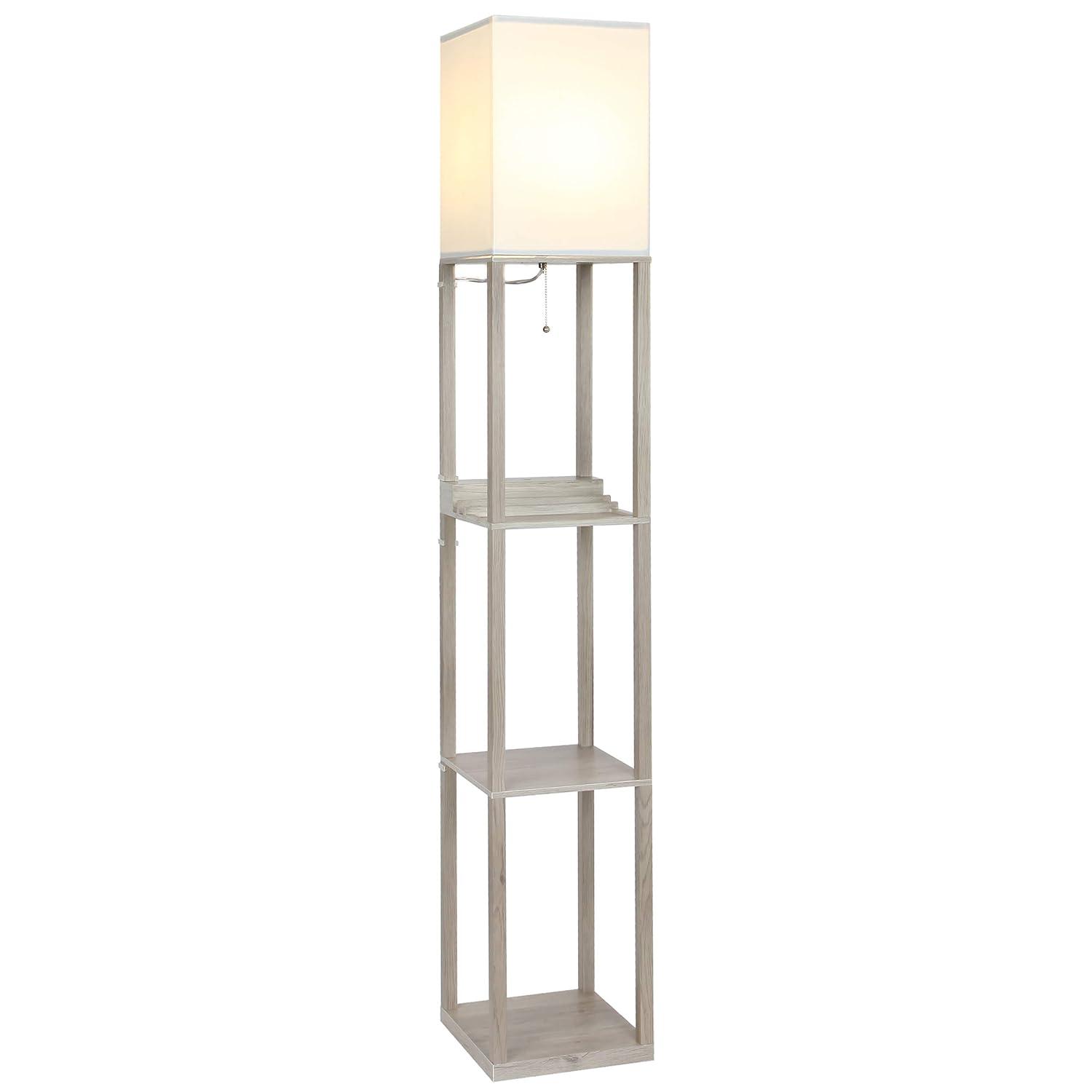 Brightech Maxwell 63 in. 3-Shelf USB-Charging LED Floor Lamp with Fabric Square Shade