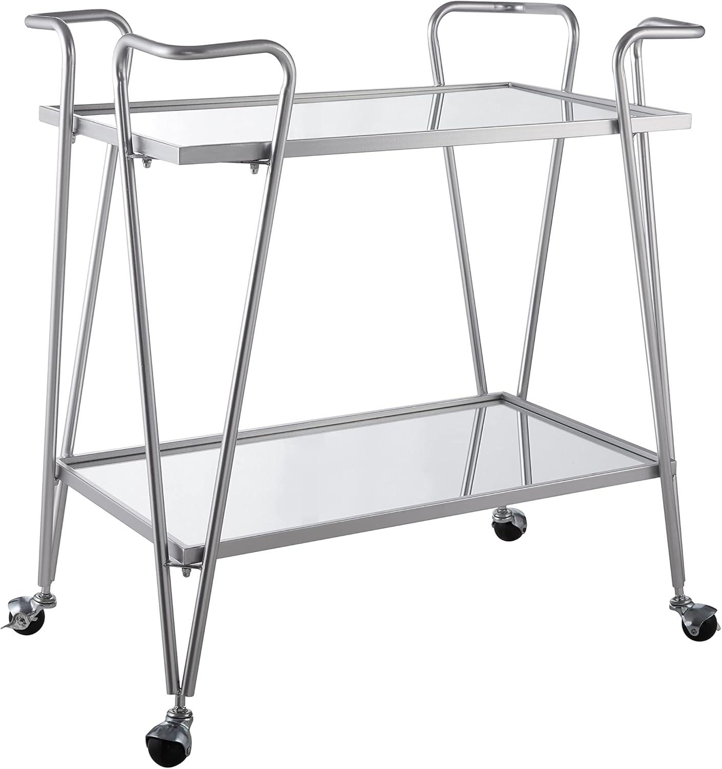 Victoria Polished Metal Mirrored Shelves Bar Cart