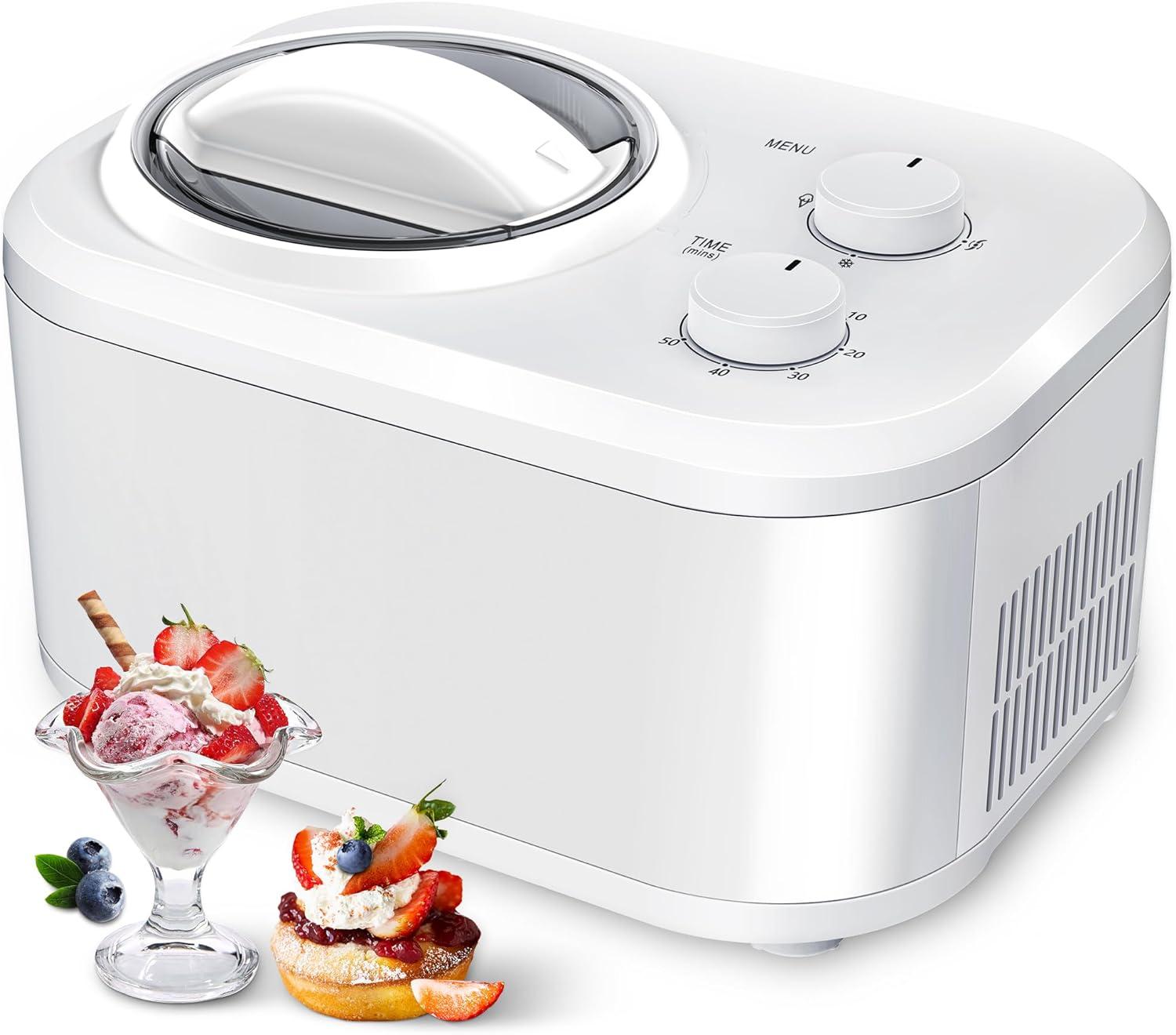 Compact White Stainless Steel Automatic Ice Cream Maker