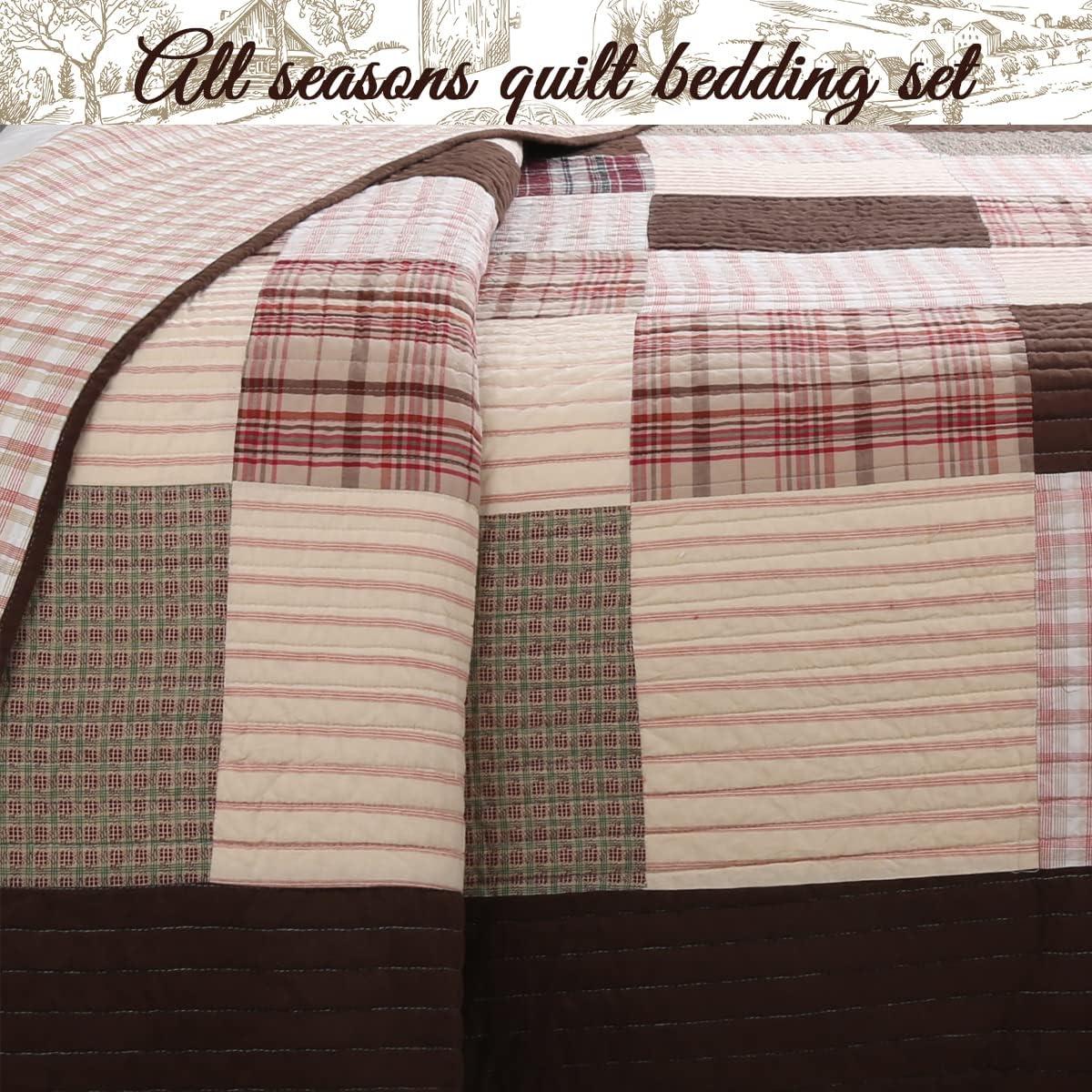 Cozy Line Home Fashions Cozy Line Brody Plaid Patchwork Reversible Quilt Bedding Set Queen 3 Piece