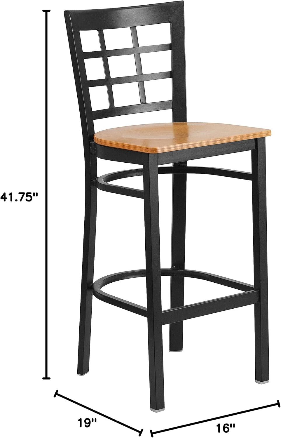 Flash Furniture HERCULES Series Black Window Back Metal Restaurant Barstool - Natural Wood Seat