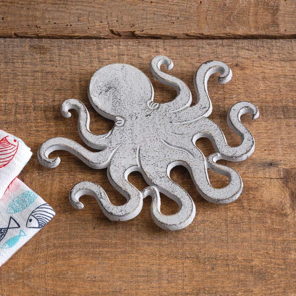 Distressed Gray Cast Iron Octopus Trivet Set