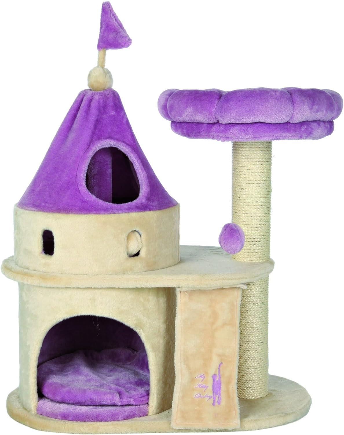 TRIXIE My Kitty Darling Castle Condo, Plush Cat Tree, Sisal Scratching Post, Removable Bed, Crinkling Blanket, Cat Toy