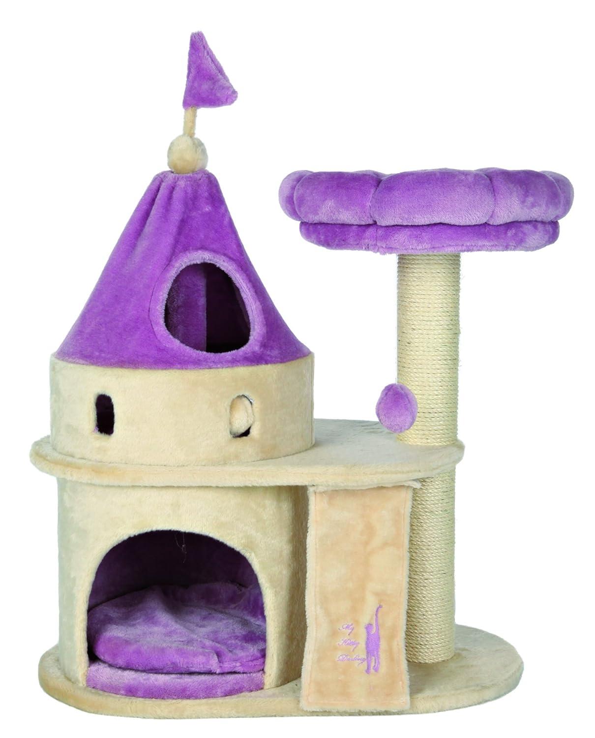 TRIXIE TRIXIE My Kitty Darling Castle Condo, Plush Cat Tree, Sisal Scratching Post, Removable Bed, Crinkling Blanket, Cat Toy