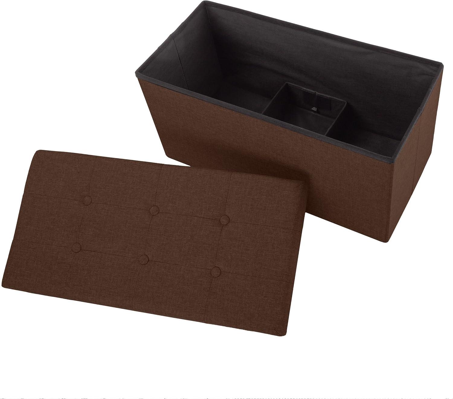 Brown Polyester Rectangular Storage Ottoman Set with Wood Frame