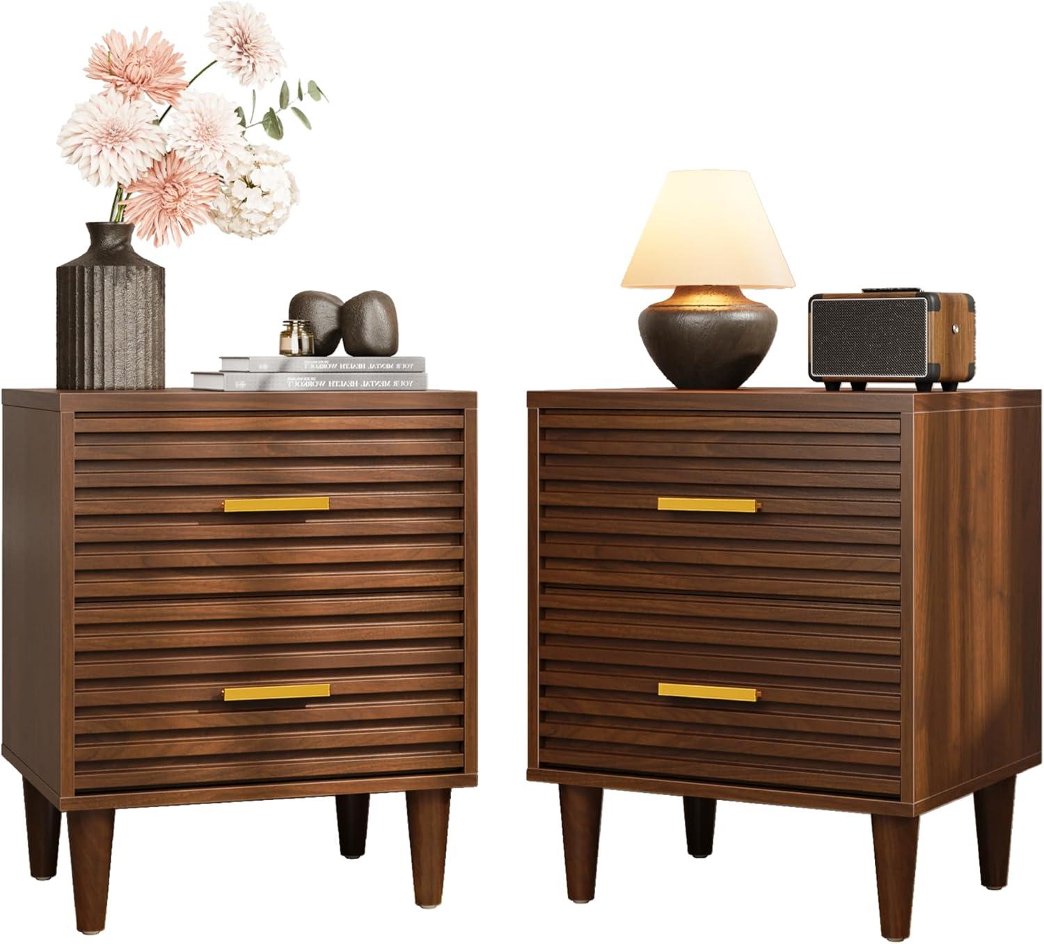 Jamyira 2 - Drawer Nightstands Set, Mid Century Modern End Table , Wooden Bedside Table In Brown (Set of 2)