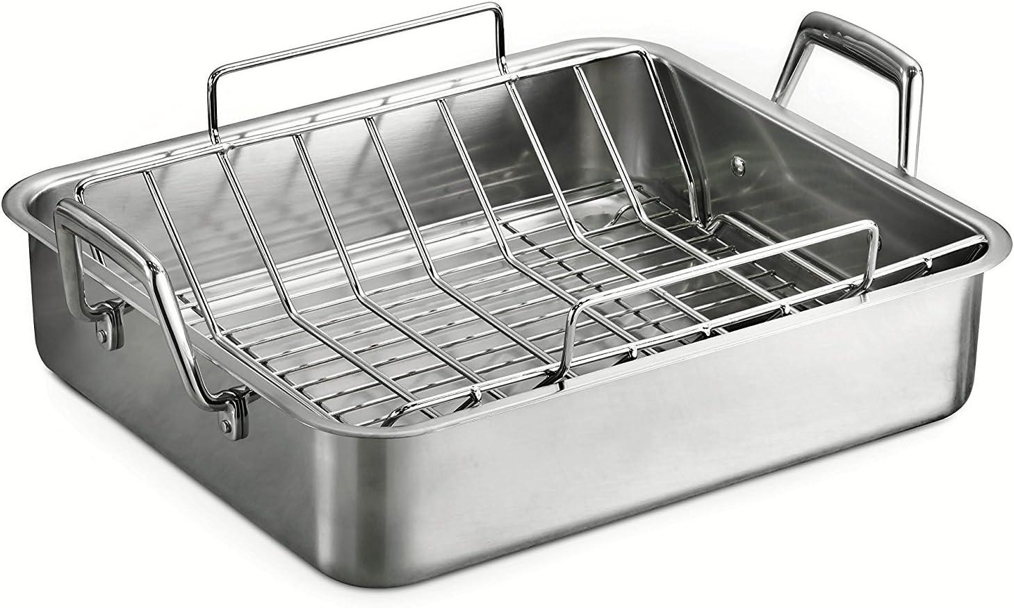 16.5" Stainless Steel Deep Roasting Pan with V-Rack