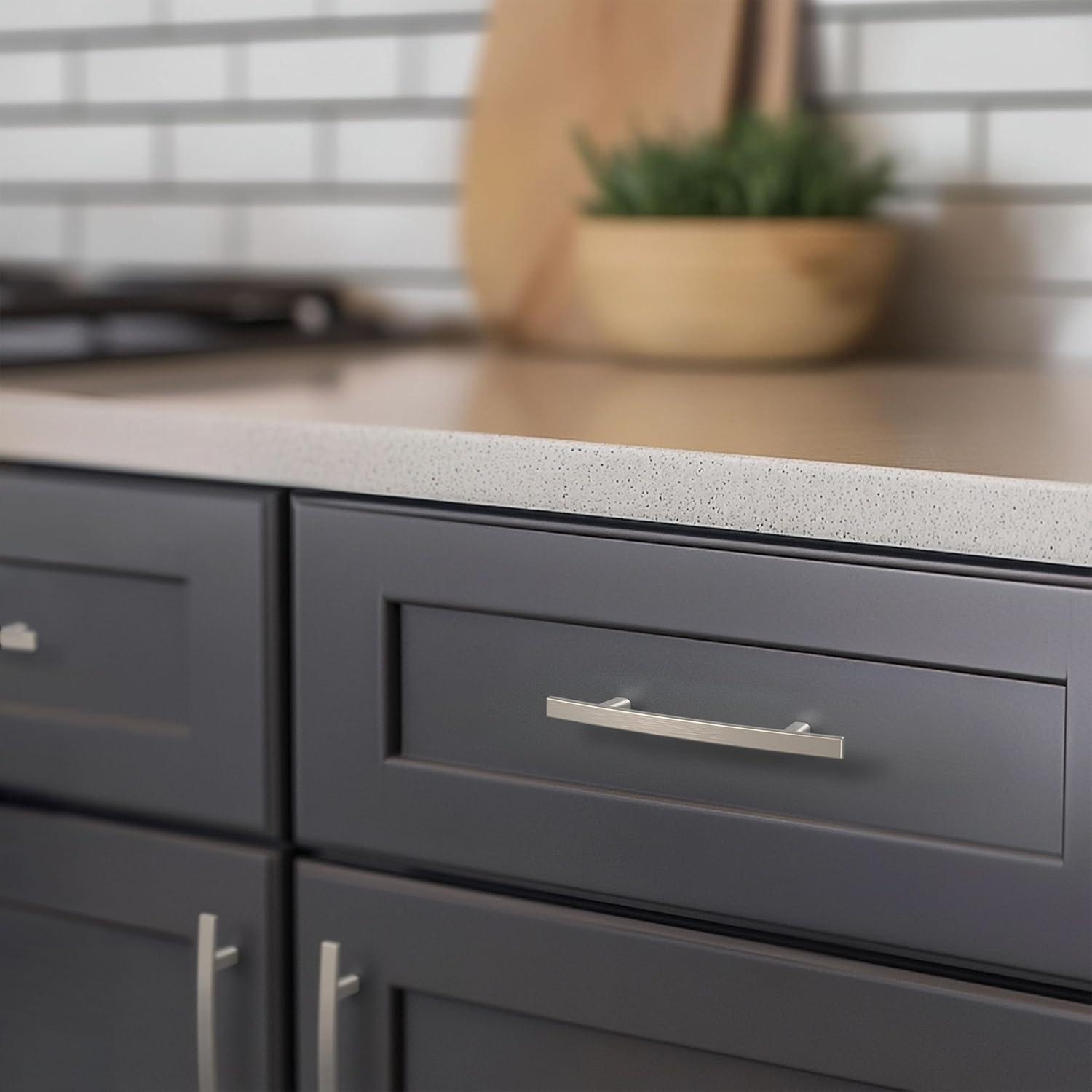 Satin Nickel 6.14" Modern Curved Bar Cabinet Pull