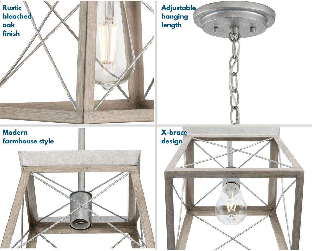 Progress Lighting Briarwood 1-Light Mini-Pendant, Steel, Galvanized, Faux-Painted Wood Enclosure, Canopy Included
