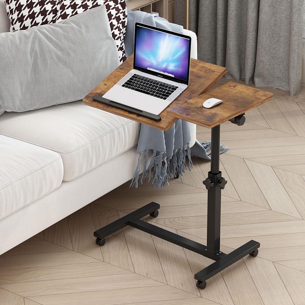 Adjustable Height Wood Grain Rolling Laptop Tray Table