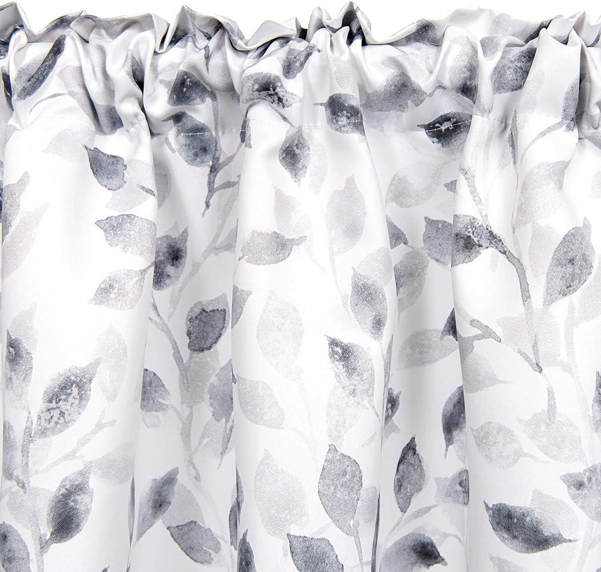 Gray and White Watercolor Leaves Rod Pocket Valance