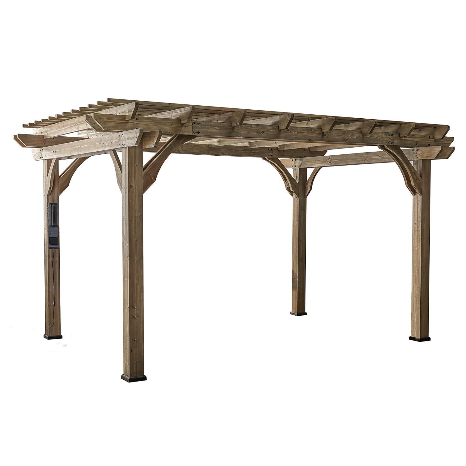 Backyard Discovery Backyard Discovery Somerville 14' x 10' Cedar Wood Outdoor Patio Pergola Kit with Trellis Roof and PowerPort