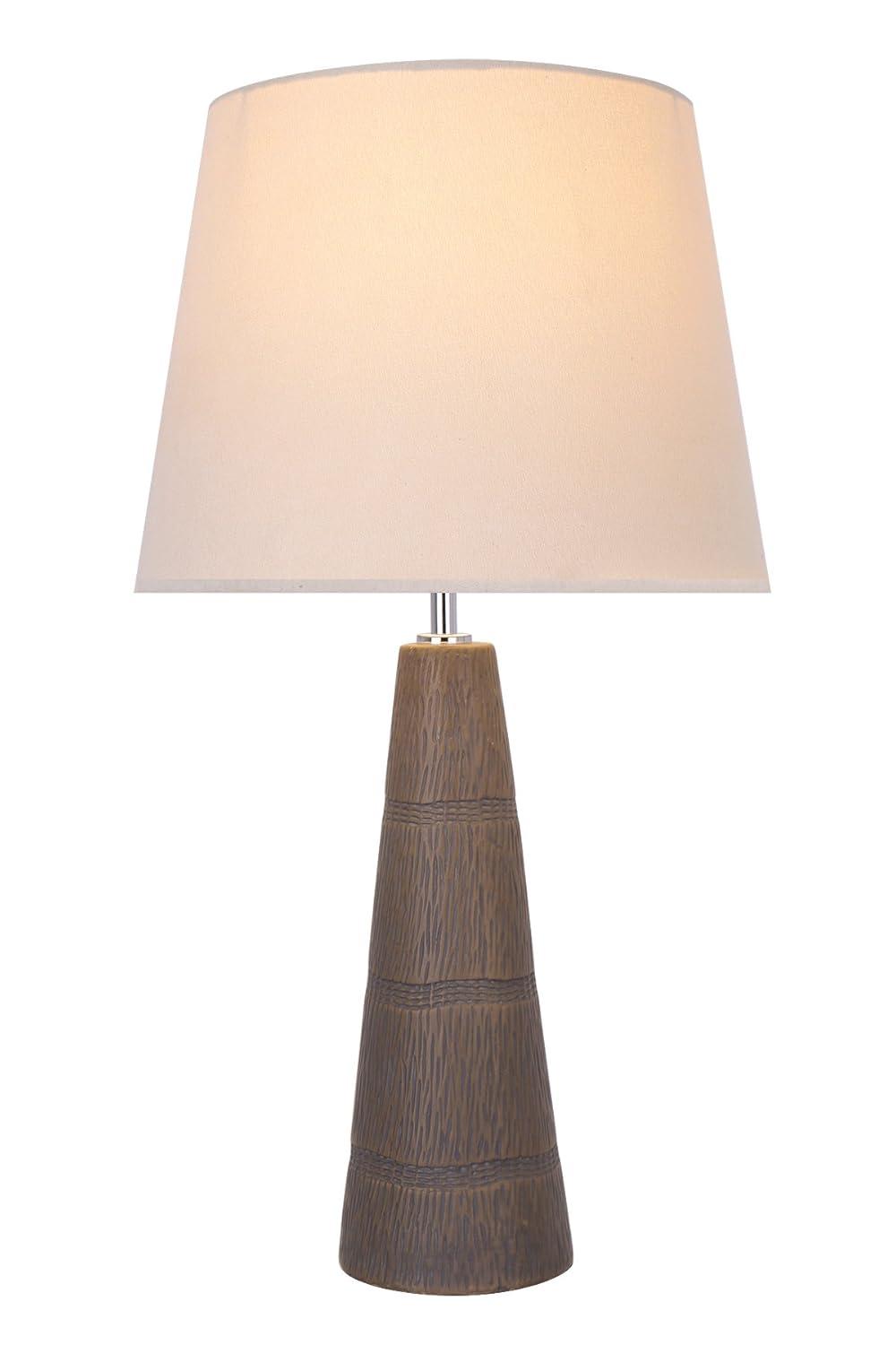 Aspen Creative 40127, 22" High Transitional Ceramic Table Lamp, Faux Wooden Grain Finish with Hardback Empire Shaped Lamp Shade in Beige, 12" Wide
