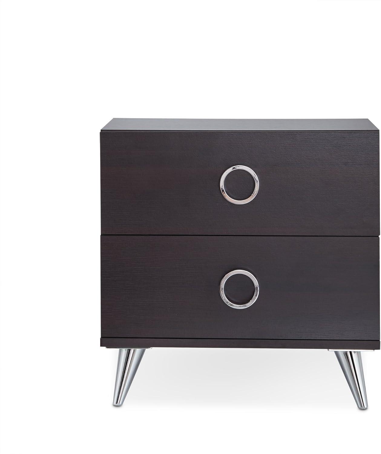 Elms Espresso 2-Drawer Nightstand with Chrome Accents