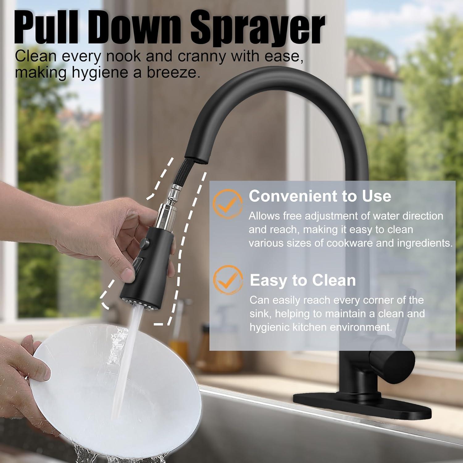 Single Handle High Arc Pull Out Kitchen Faucet,Kitchen Sink Faucets with Pull Down Sprayer