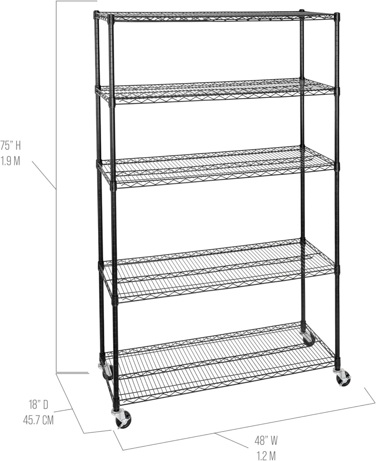 UltraDurable 48'' W x 18" D 5-Tier NSF-Certified Steel Shelving with Wheels