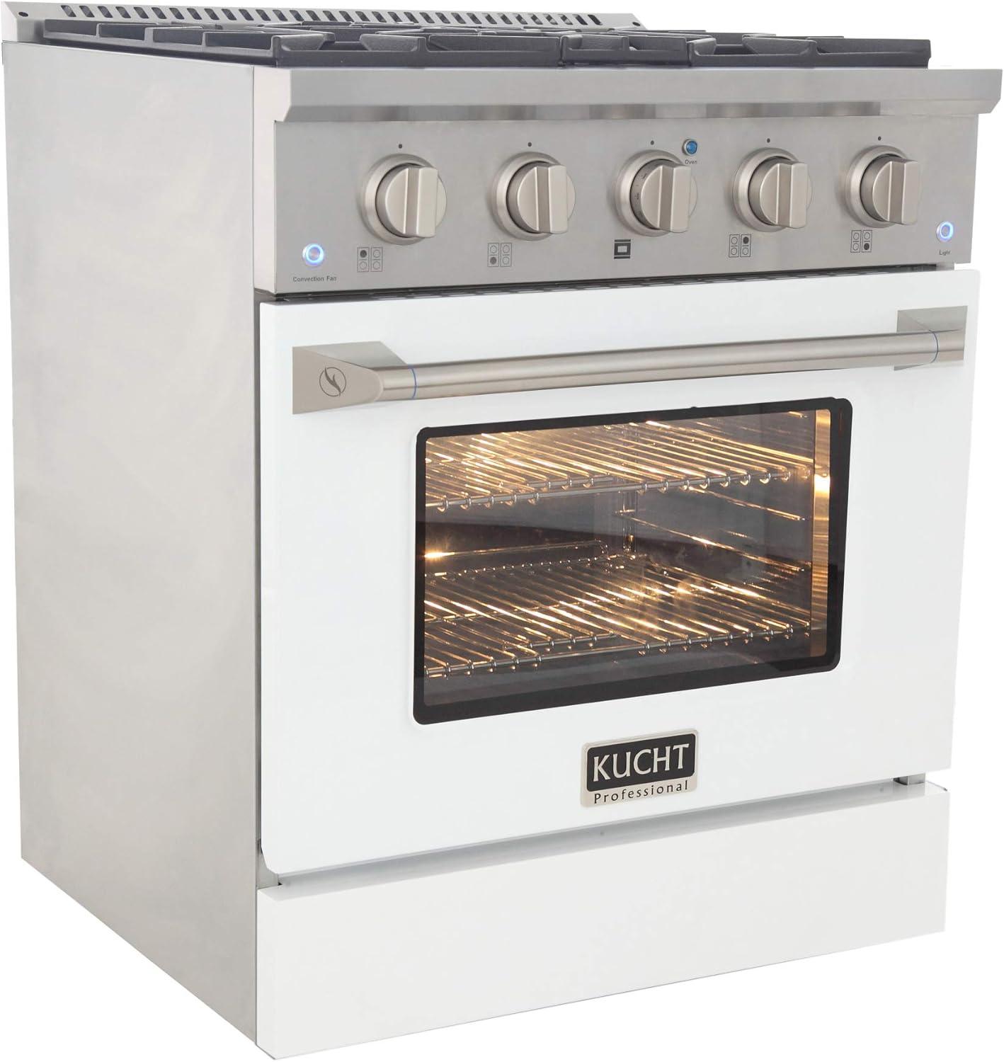 Kucht Professional 30" Modern Stainless Steel Natural Gas Range in White/Silver