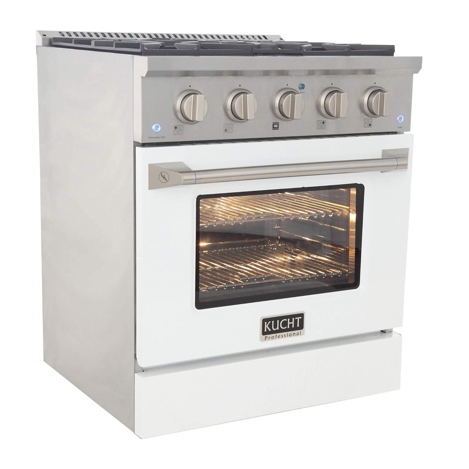 Kucht Professional 30" Modern Stainless Steel Natural Gas Range in White/Silver