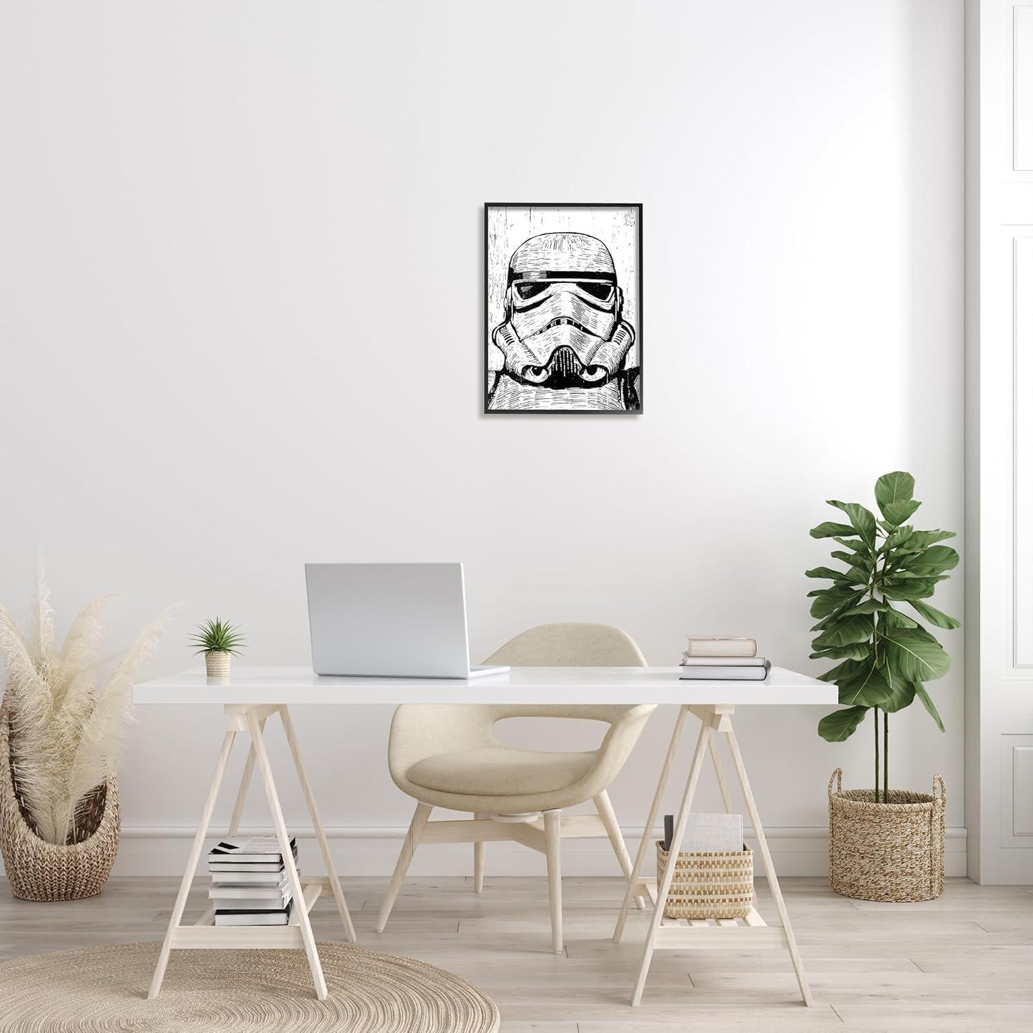 The Stupell Home Decor Collection Black and White Star Wars Stormtrooper Distressed Wood Etching Oversized Framed Giclee Texturized Art, 16 x 1.5 x 20