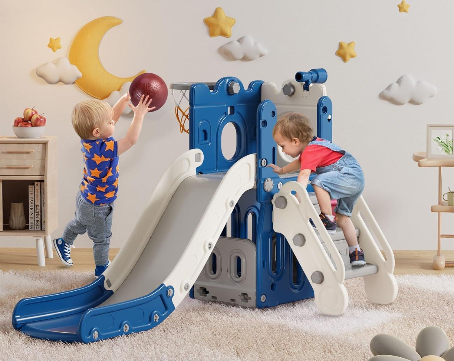 5 in 1 Toddler slide, Kids Slide with Climber Outdoor Indoor Slide Cute Duck Theme Playset