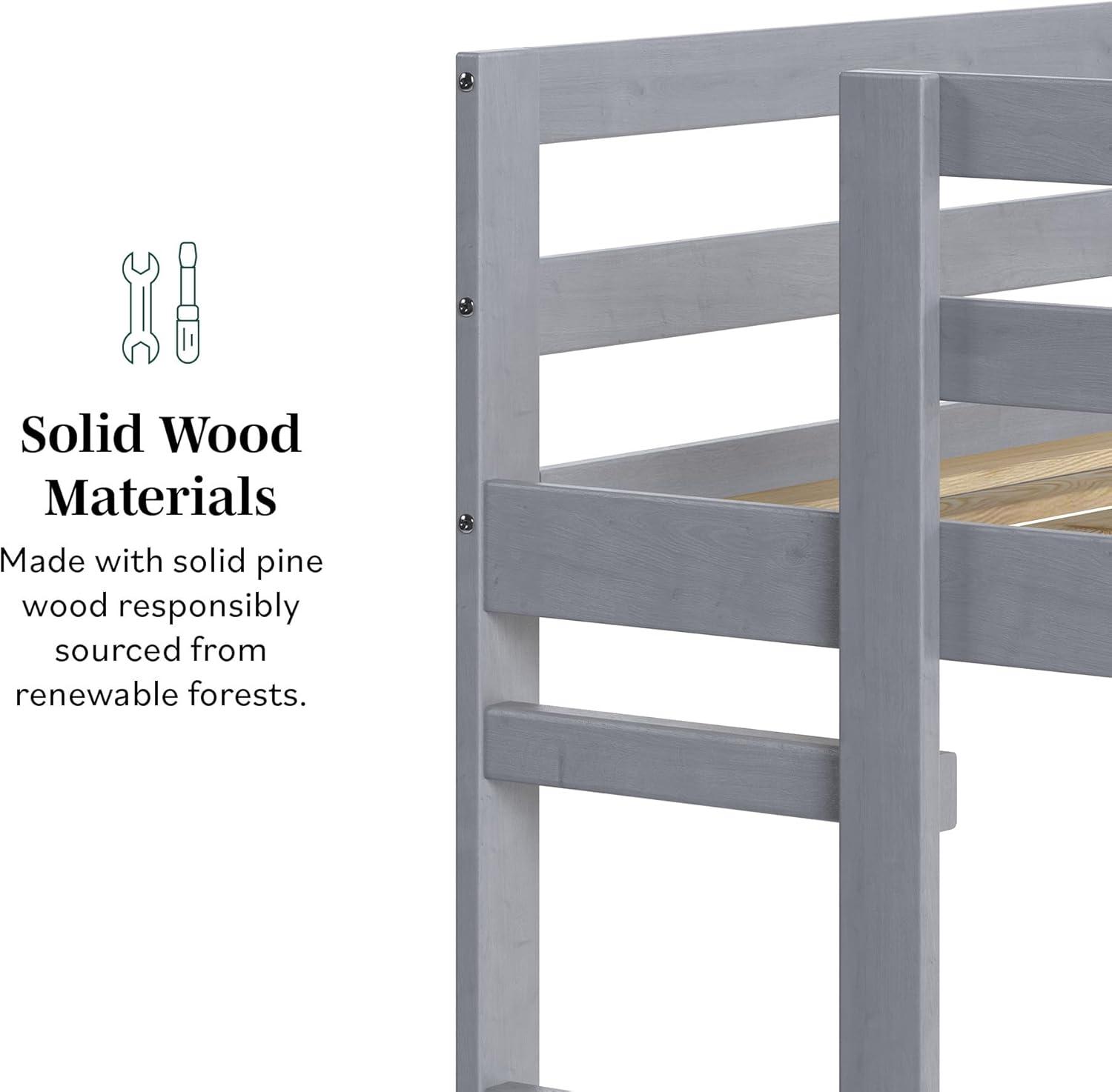 Grey Twin Over Twin Pine Wood Bunk Bed with Slats