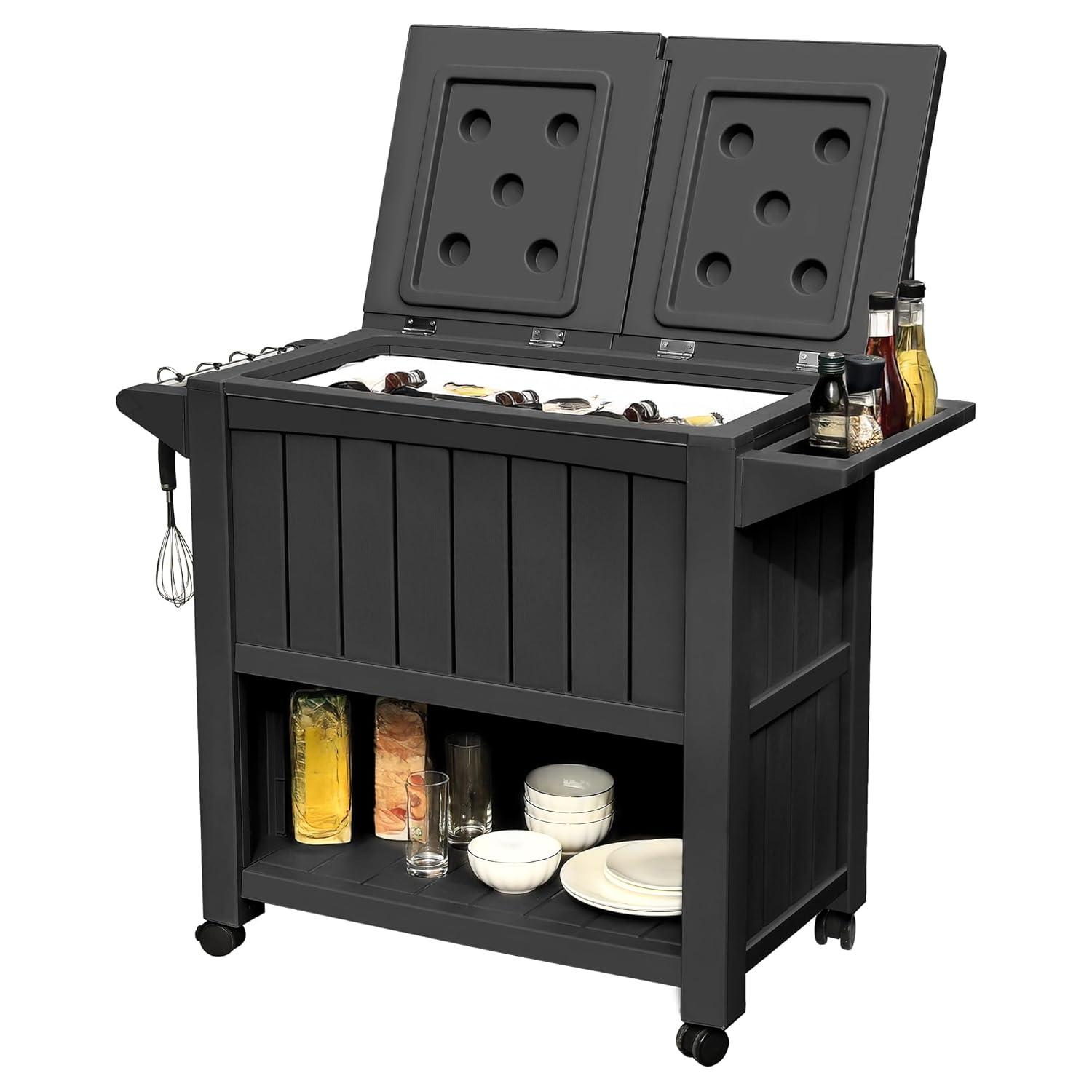 YITAHOME 85 Quart Rolling Cooler Cart with Bottle Opener Drainage, Portable Cooler on Wheels, Outdoor Beverage Cart Ice Chest for Patio Pool Deck Party BBQ Cookouts (Taupe)